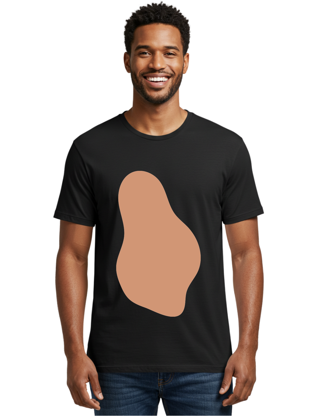 Peanut Men'S Graphic Tee, 100% Cotton, Comfortable Casual Summer Wear, Machine Washable, Peanut Shaped Object, Light Brown Color, Irregular Shape, Abstract Design, Simple Graphic, Minimalist Art Aae041