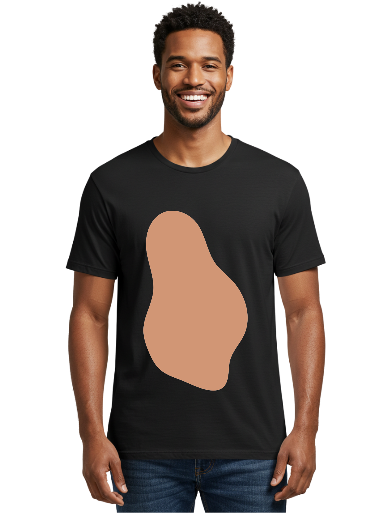 Peanut Men'S Graphic Tee, 100% Cotton, Comfortable Casual Summer Wear, Machine Washable, Peanut Shaped Object, Light Brown Color, Irregular Shape, Abstract Design, Simple Graphic, Minimalist Art Aae041