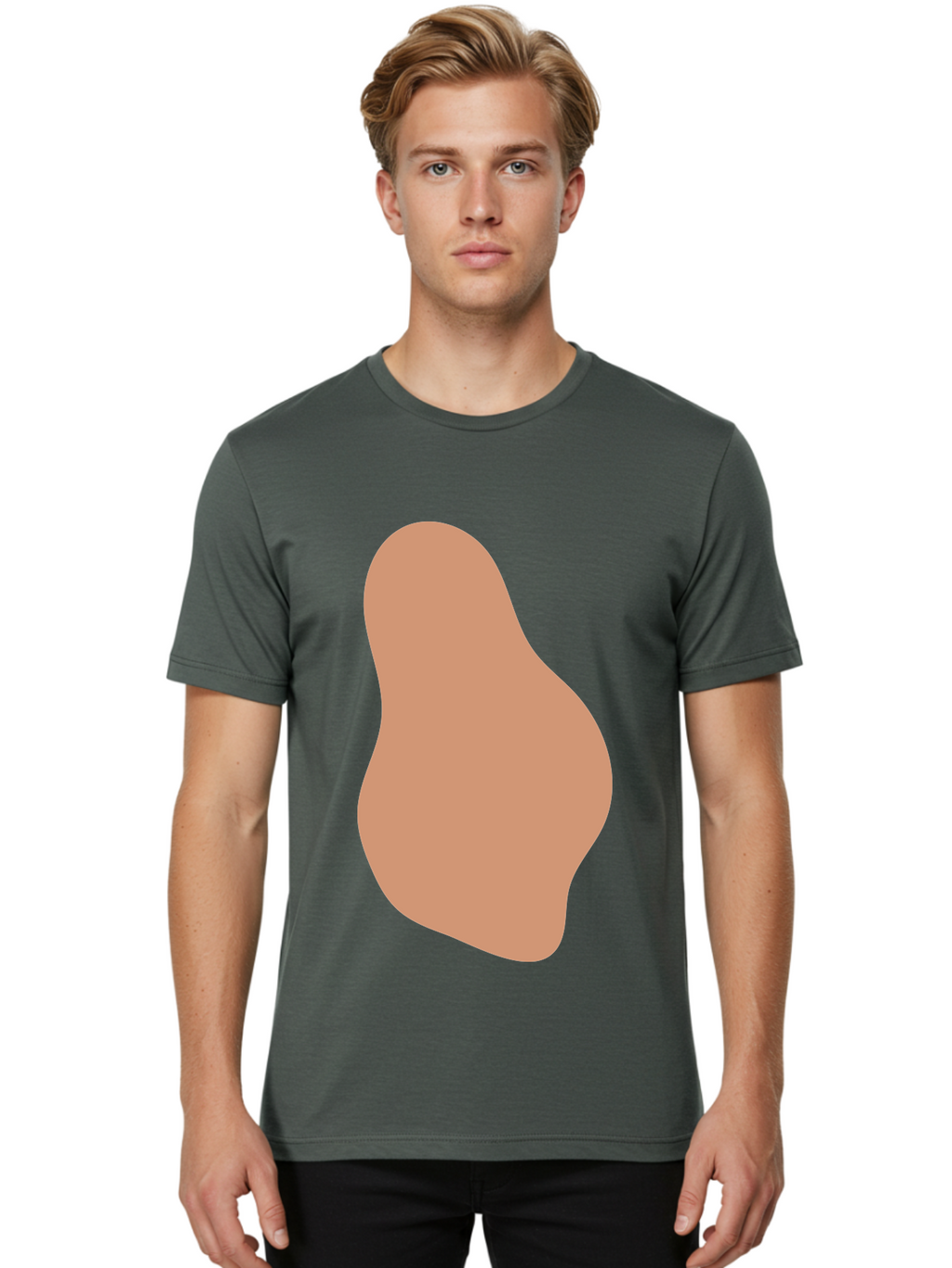 Peanut Men'S Graphic Tee, 100% Cotton, Comfortable Casual Summer Wear, Machine Washable, Peanut Shaped Object, Light Brown Color, Irregular Shape, Abstract Design, Simple Graphic, Minimalist Art Aae041