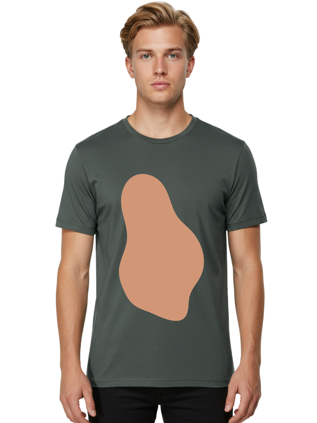 Peanut Men'S Graphic Tee, 100% Cotton, Comfortable Casual Summer Wear, Machine Washable, Peanut Shaped Object, Light Brown Color, Irregular Shape, Abstract Design, Simple Graphic, Minimalist Art Aae041