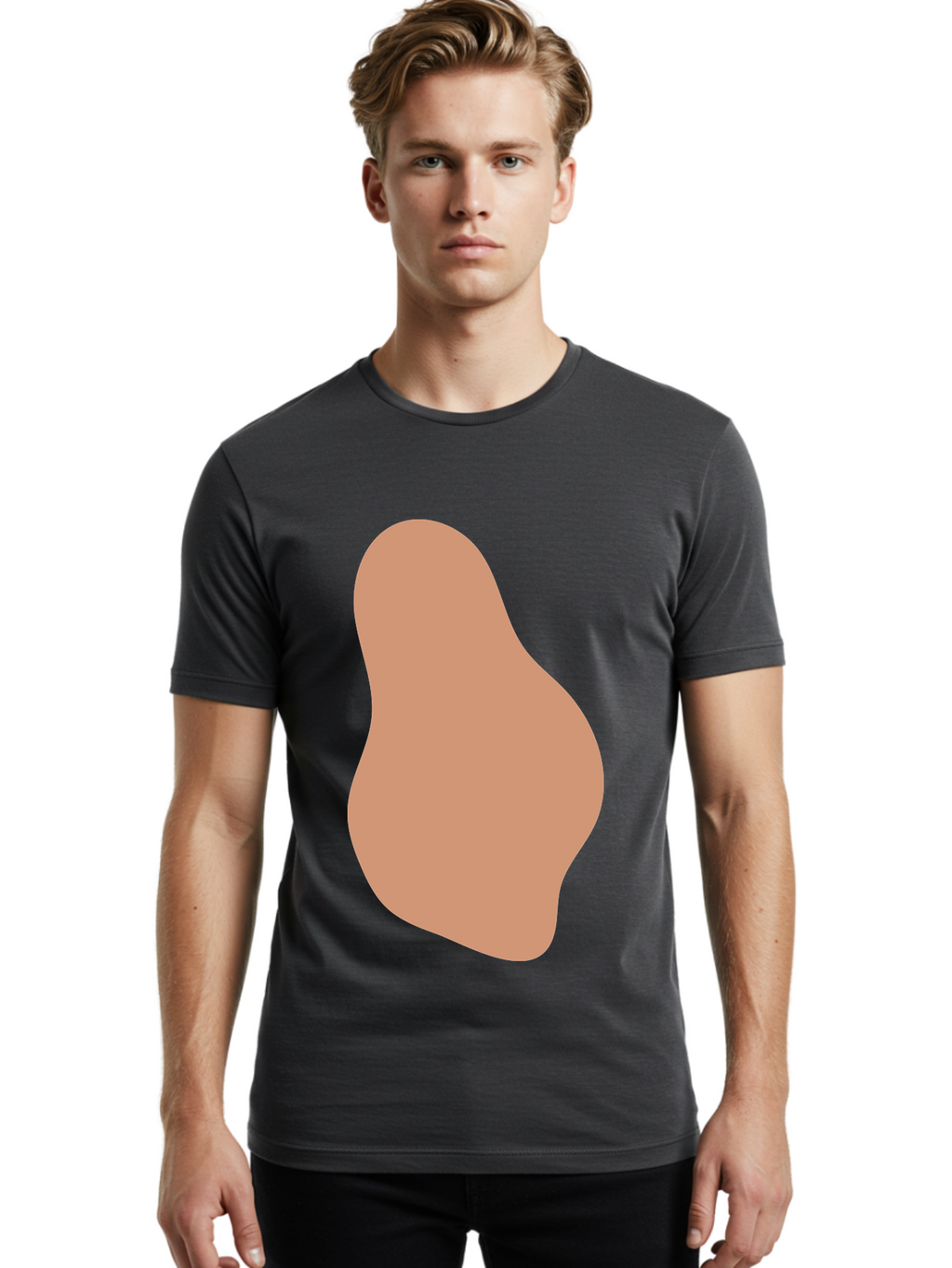 Peanut Men'S Graphic Tee, 100% Cotton, Comfortable Casual Summer Wear, Machine Washable, Peanut Shaped Object, Light Brown Color, Irregular Shape, Abstract Design, Simple Graphic, Minimalist Art Aae041