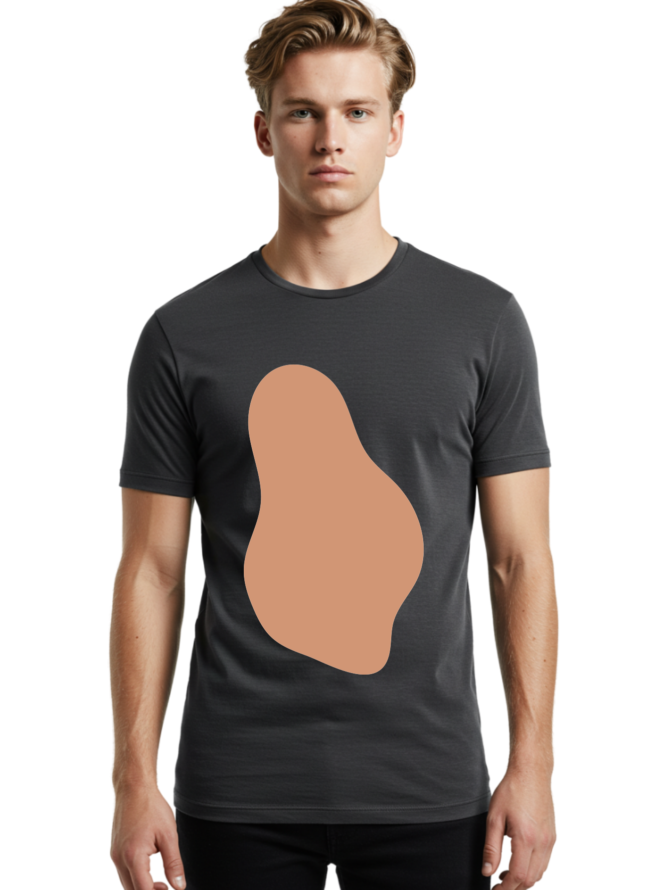 Peanut Men'S Graphic Tee, 100% Cotton, Comfortable Casual Summer Wear, Machine Washable, Peanut Shaped Object, Light Brown Color, Irregular Shape, Abstract Design, Simple Graphic, Minimalist Art Aae041