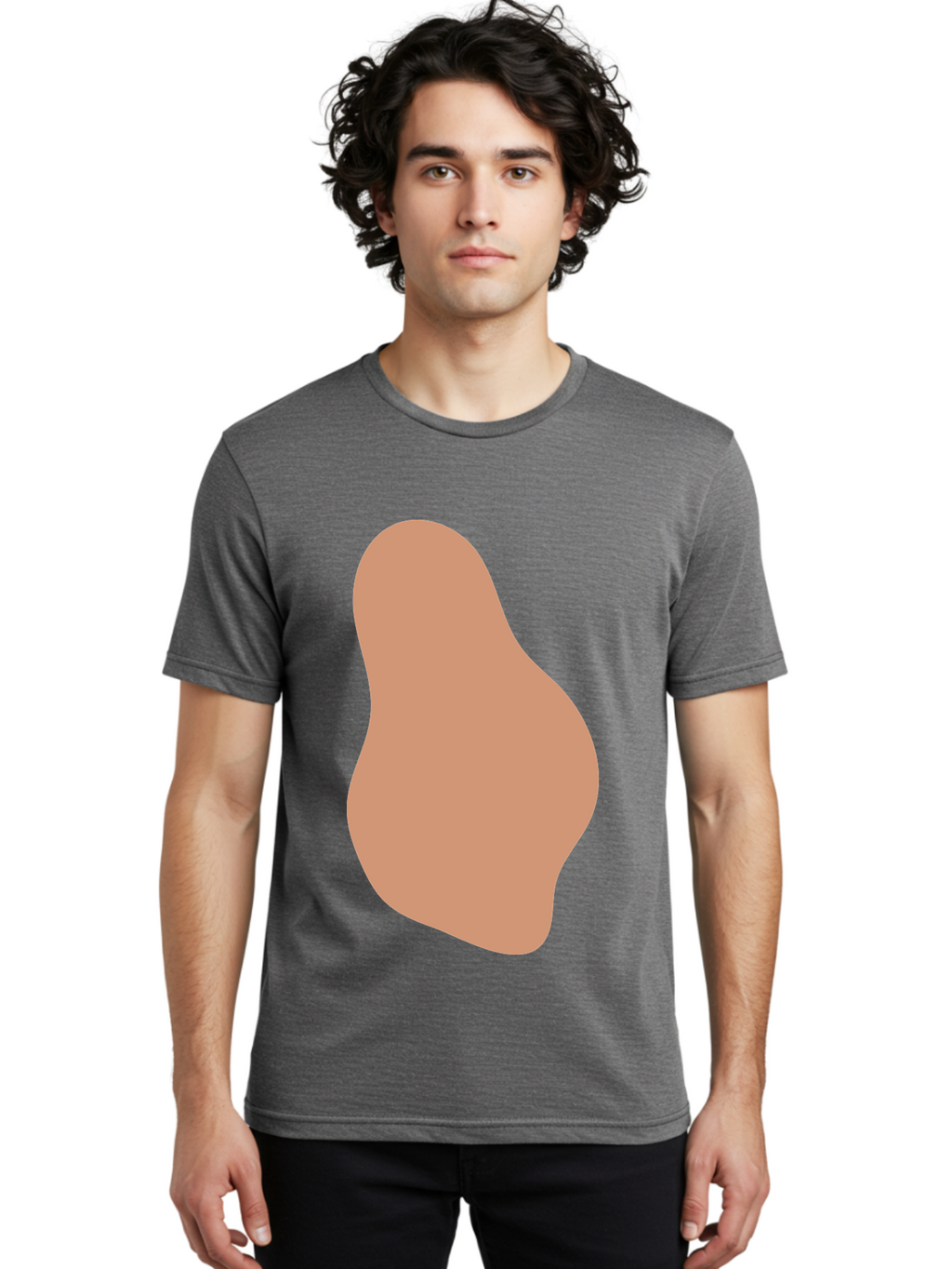 Peanut Men'S Graphic Tee, 100% Cotton, Comfortable Casual Summer Wear, Machine Washable, Peanut Shaped Object, Light Brown Color, Irregular Shape, Abstract Design, Simple Graphic, Minimalist Art Aae041