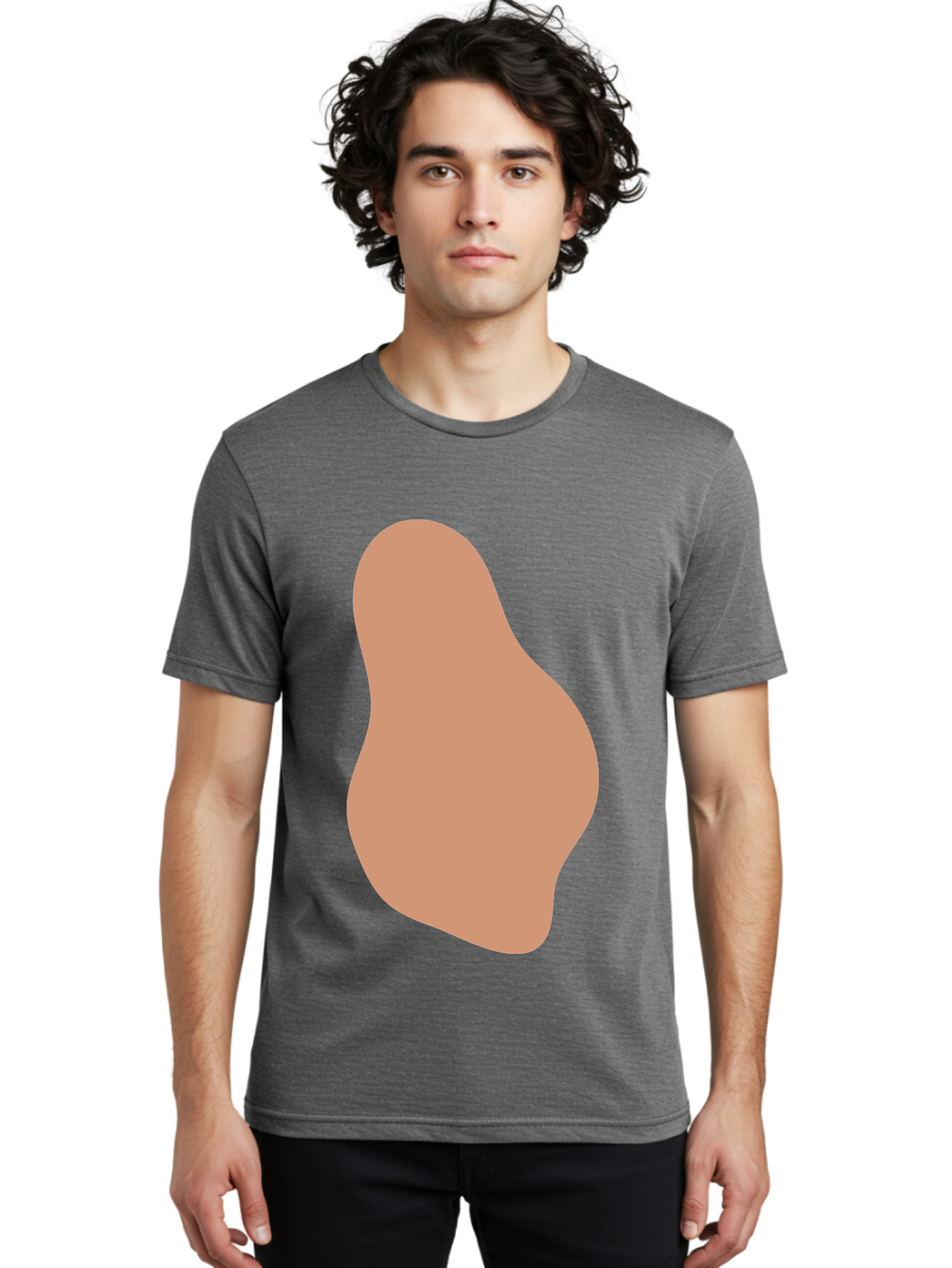 Peanut Men'S Graphic Tee, 100% Cotton, Comfortable Casual Summer Wear, Machine Washable, Peanut Shaped Object, Light Brown Color, Irregular Shape, Abstract Design, Simple Graphic, Minimalist Art Aae041