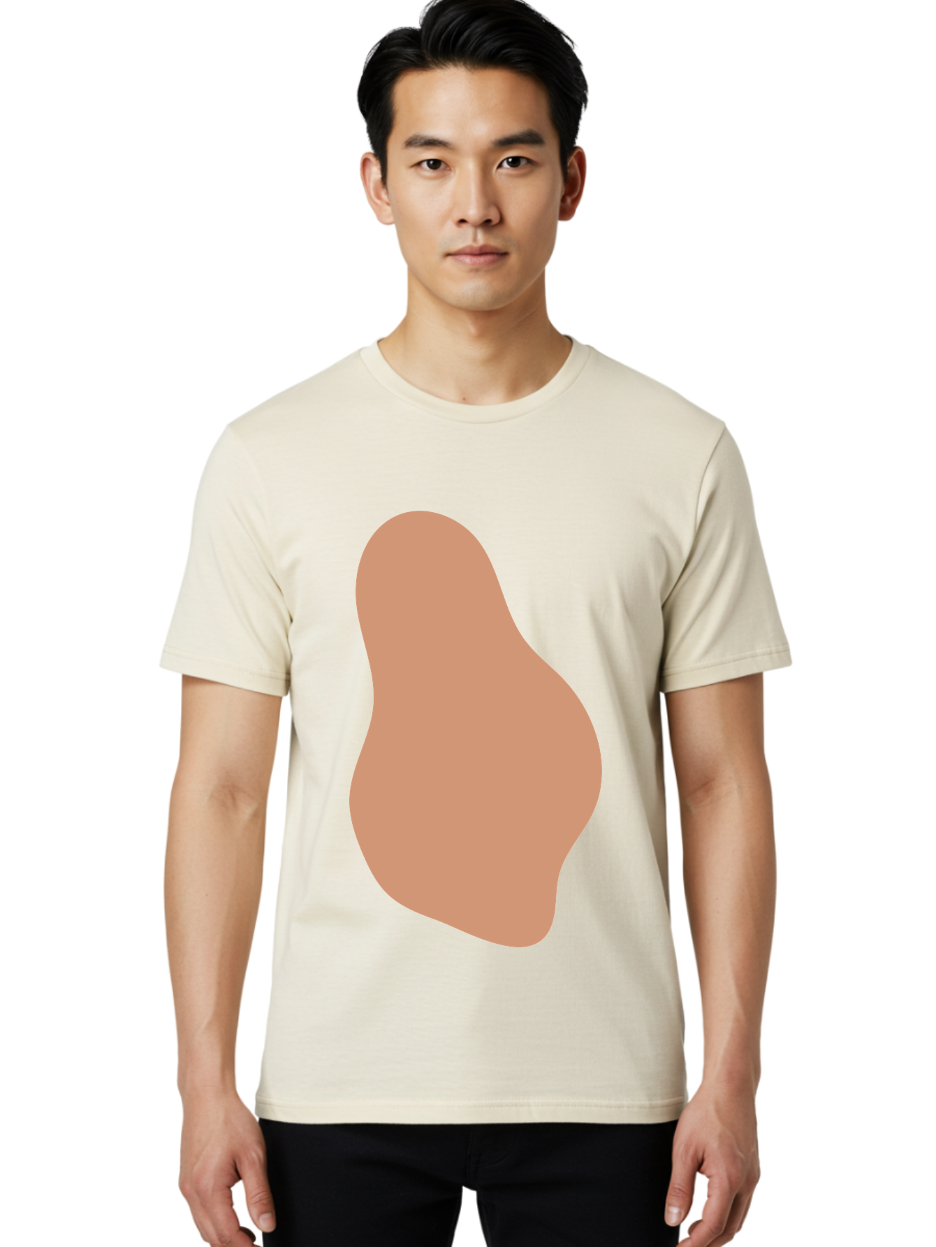Peanut Men'S Graphic Tee, 100% Cotton, Comfortable Casual Summer Wear, Machine Washable, Peanut Shaped Object, Light Brown Color, Irregular Shape, Abstract Design, Simple Graphic, Minimalist Art Aae041
