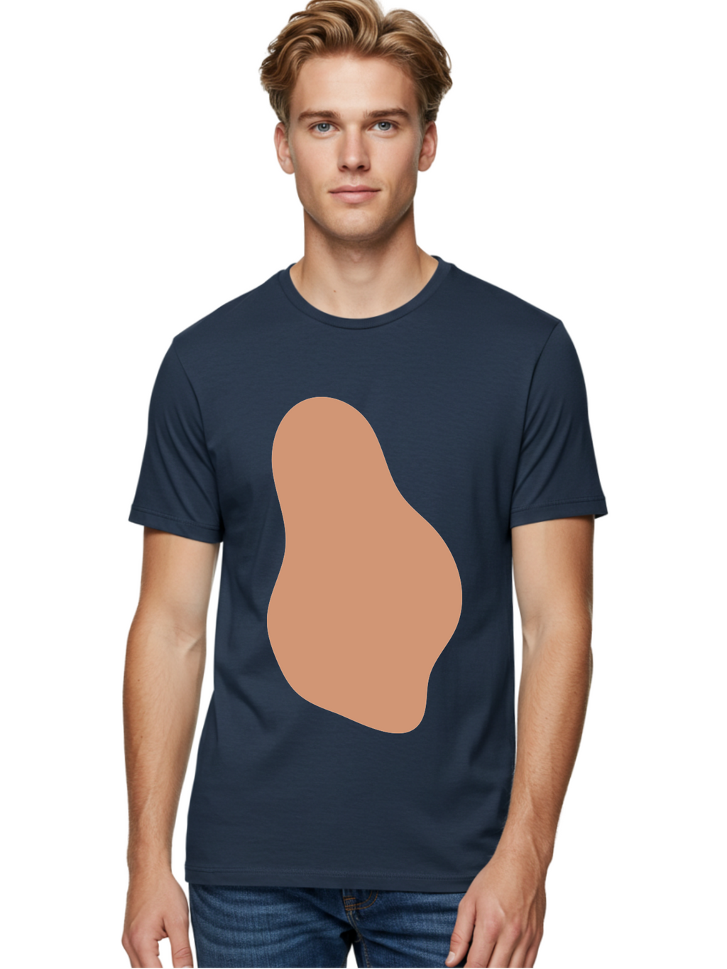 Peanut Men'S Graphic Tee, 100% Cotton, Comfortable Casual Summer Wear, Machine Washable, Peanut Shaped Object, Light Brown Color, Irregular Shape, Abstract Design, Simple Graphic, Minimalist Art Aae041