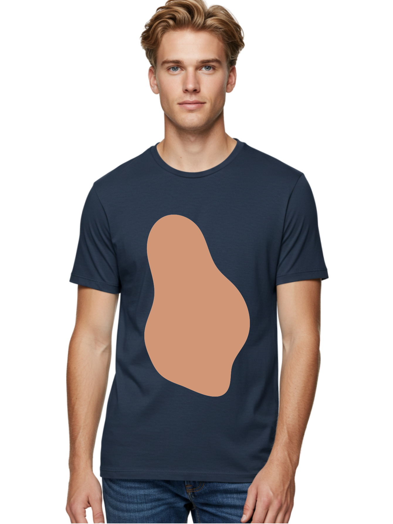 Peanut Men'S Graphic Tee, 100% Cotton, Comfortable Casual Summer Wear, Machine Washable, Peanut Shaped Object, Light Brown Color, Irregular Shape, Abstract Design, Simple Graphic, Minimalist Art Aae041