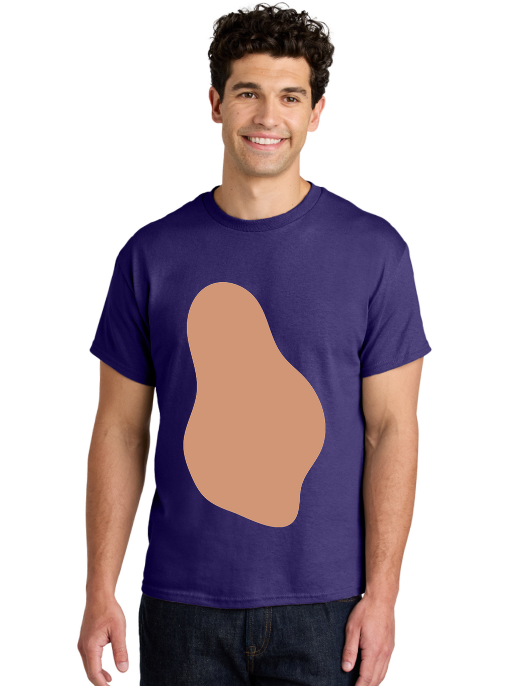 Peanut Men'S Graphic Tee, 100% Cotton, Comfortable Casual Summer Wear, Machine Washable, Peanut Shaped Object, Light Brown Color, Irregular Shape, Abstract Design, Simple Graphic, Minimalist Art Aae041