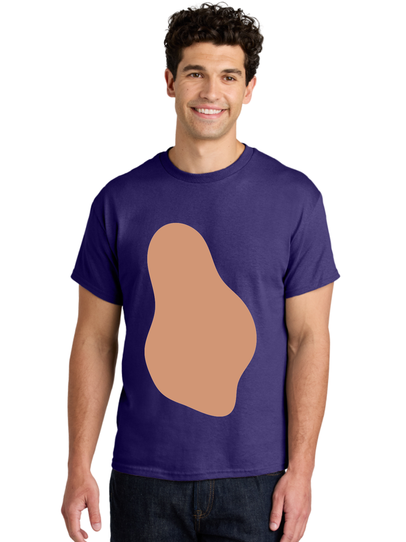 Peanut Men'S Graphic Tee, 100% Cotton, Comfortable Casual Summer Wear, Machine Washable, Peanut Shaped Object, Light Brown Color, Irregular Shape, Abstract Design, Simple Graphic, Minimalist Art Aae041