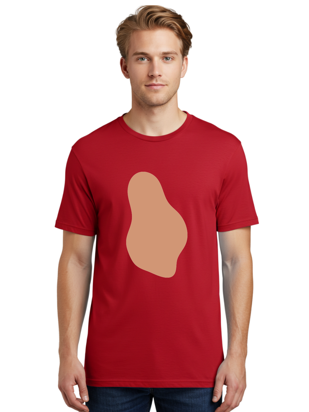 Peanut Men'S Graphic Tee, 100% Cotton, Comfortable Casual Summer Wear, Machine Washable, Peanut Shaped Object, Light Brown Color, Irregular Shape, Abstract Design, Simple Graphic, Minimalist Art Aae041
