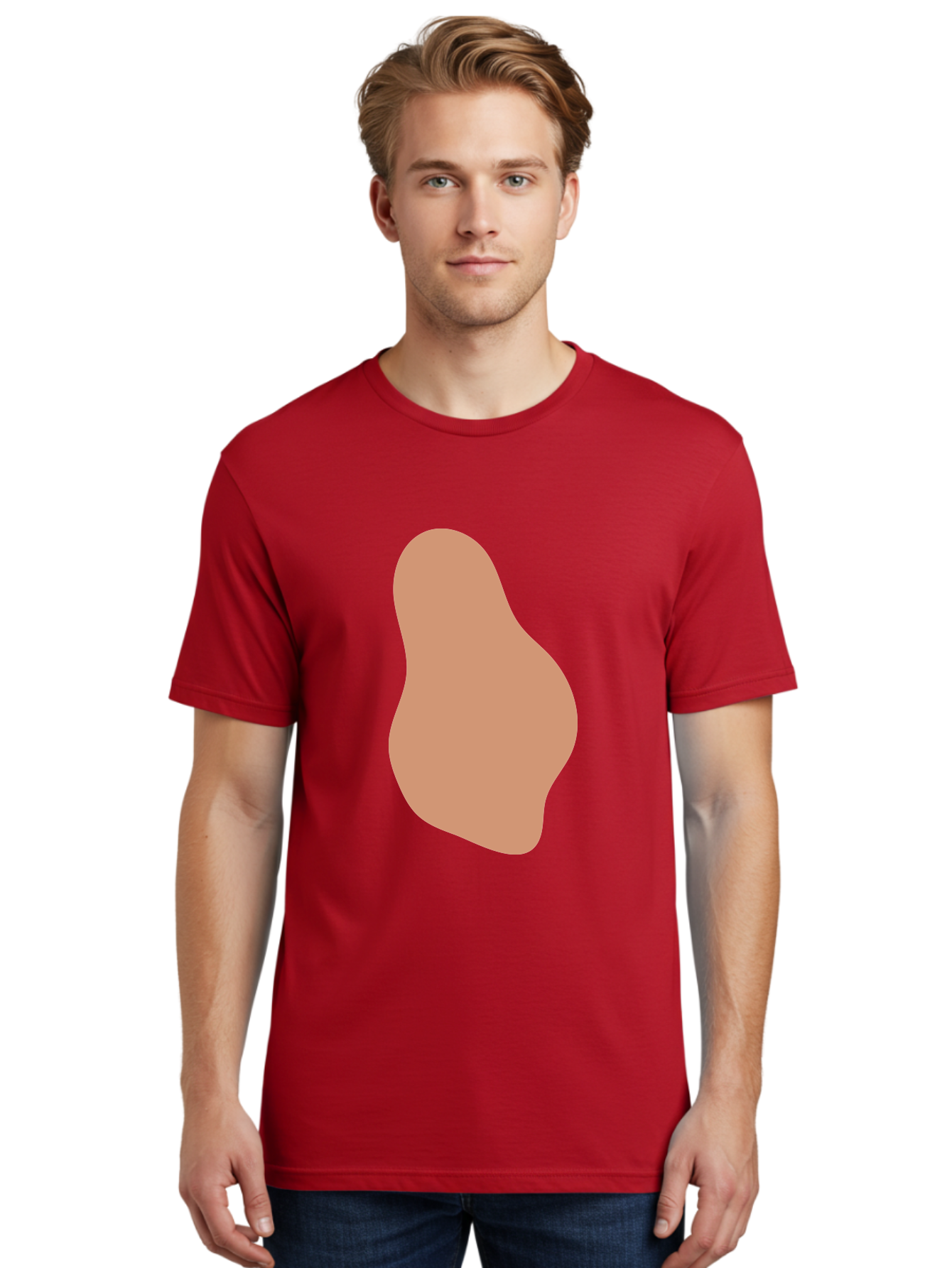 Peanut Men'S Graphic Tee, 100% Cotton, Comfortable Casual Summer Wear, Machine Washable, Peanut Shaped Object, Light Brown Color, Irregular Shape, Abstract Design, Simple Graphic, Minimalist Art Aae041