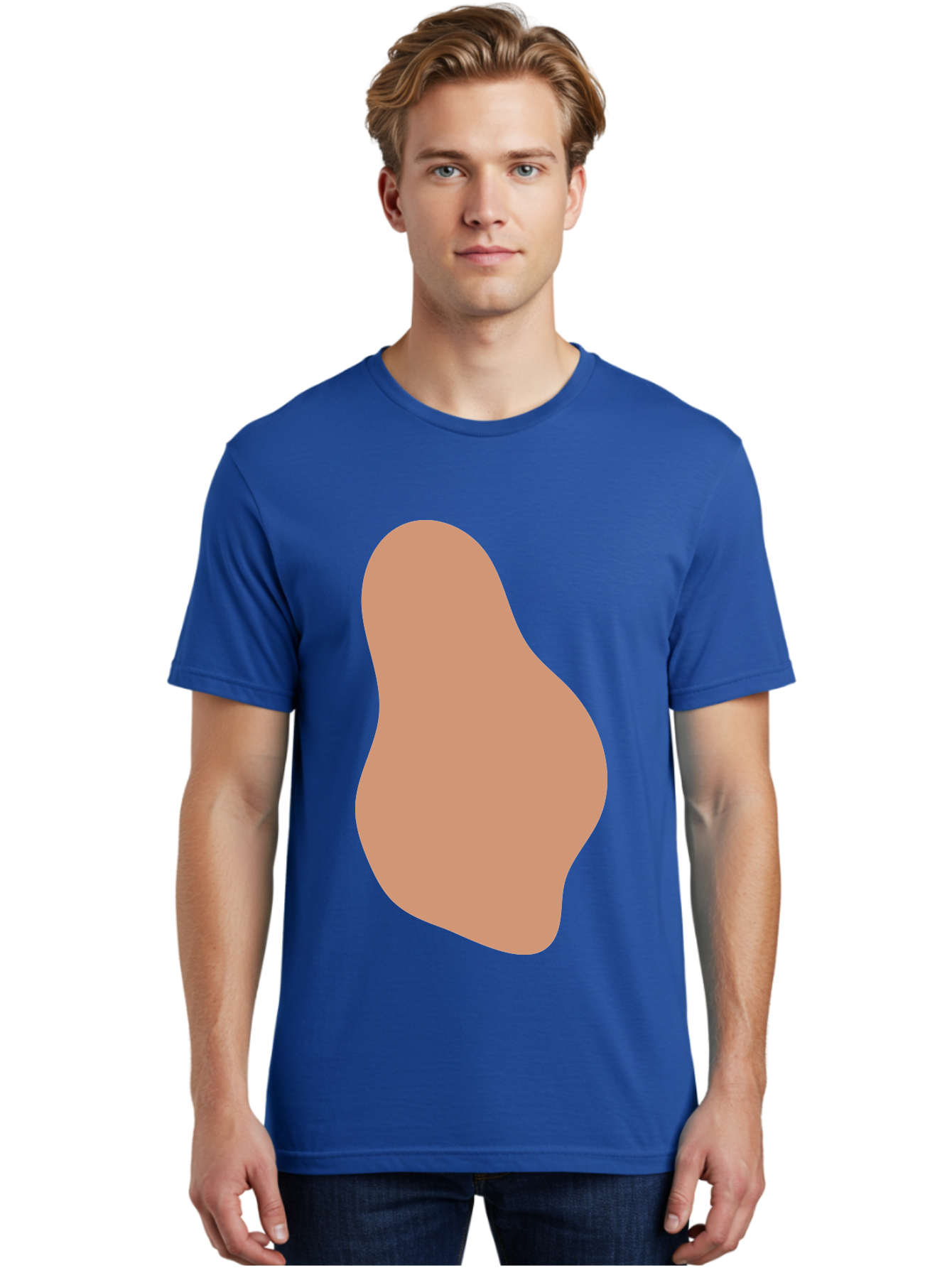 Peanut Men'S Graphic Tee, 100% Cotton, Comfortable Casual Summer Wear, Machine Washable, Peanut Shaped Object, Light Brown Color, Irregular Shape, Abstract Design, Simple Graphic, Minimalist Art Aae041