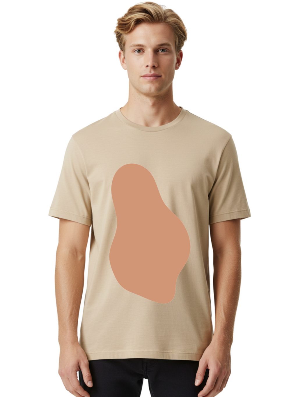 Peanut Men'S Graphic Tee, 100% Cotton, Comfortable Casual Summer Wear, Machine Washable, Peanut Shaped Object, Light Brown Color, Irregular Shape, Abstract Design, Simple Graphic, Minimalist Art Aae041