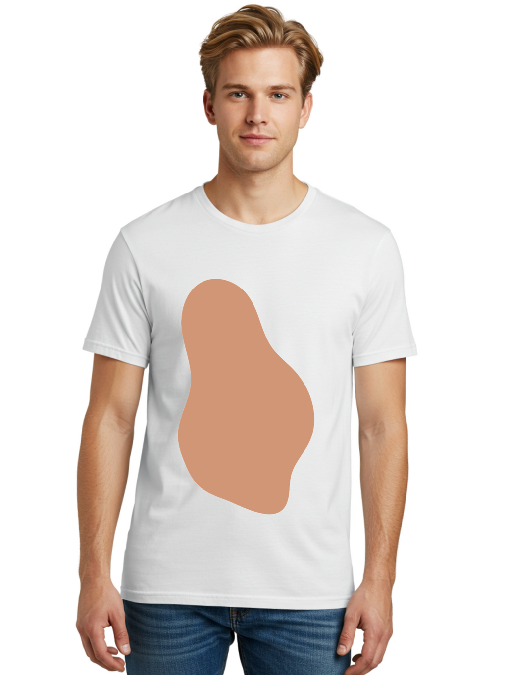 Peanut Men'S Graphic Tee, 100% Cotton, Comfortable Casual Summer Wear, Machine Washable, Peanut Shaped Object, Light Brown Color, Irregular Shape, Abstract Design, Simple Graphic, Minimalist Art Aae041