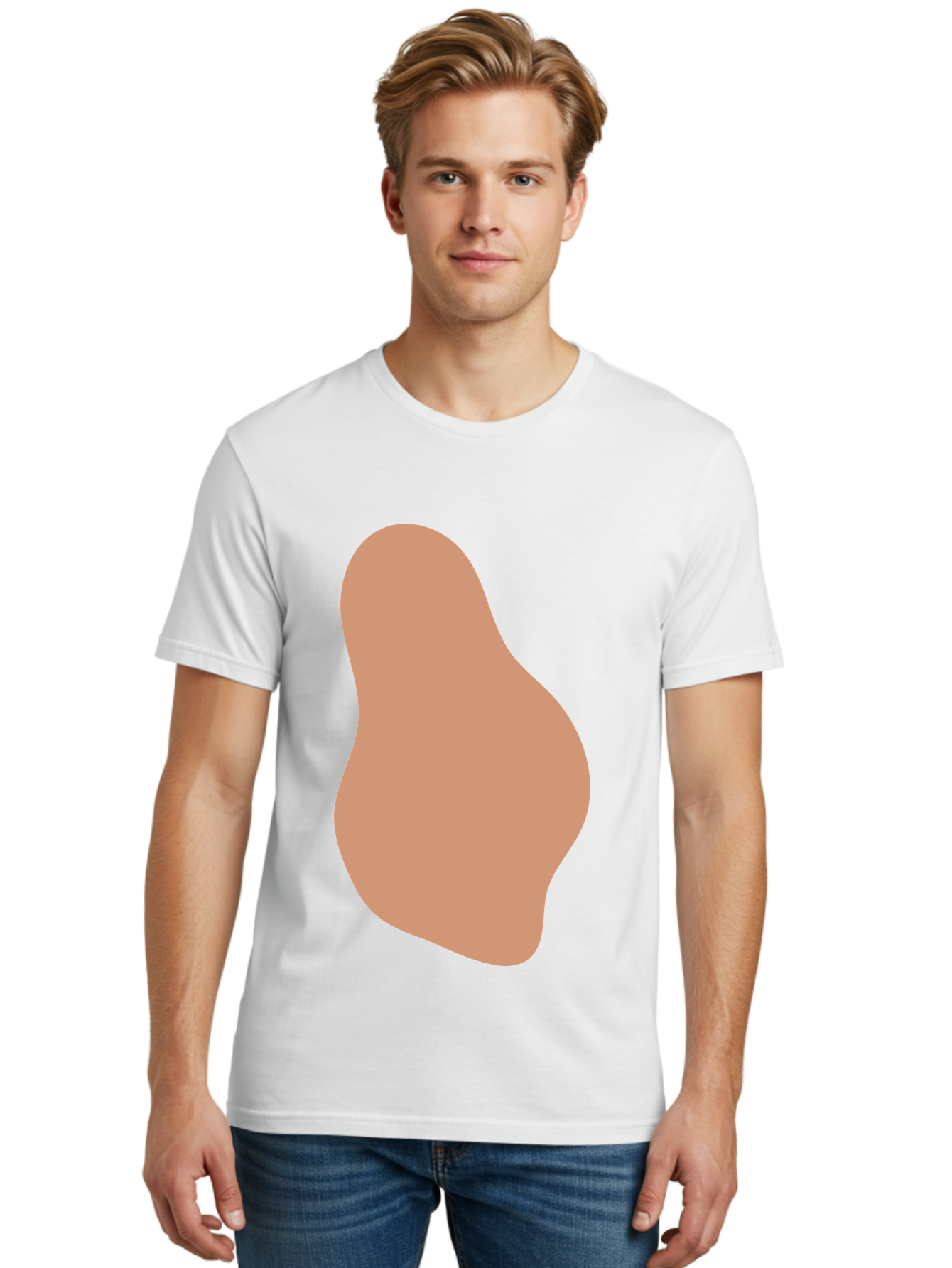 Peanut Men'S Graphic Tee, 100% Cotton, Comfortable Casual Summer Wear, Machine Washable, Peanut Shaped Object, Light Brown Color, Irregular Shape, Abstract Design, Simple Graphic, Minimalist Art Aae041