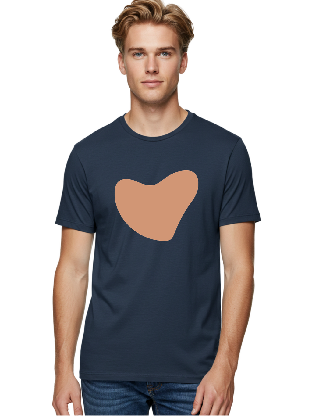 Pink-Shape Men'S Graphic Tee, 100% Cotton, Comfortable Casual Summer Wear, Machine Washable, Peach-Colored Shape, Smooth Texture, Abstract Design, Minimalist Art, Modern Graphic, Simple Form Aae042