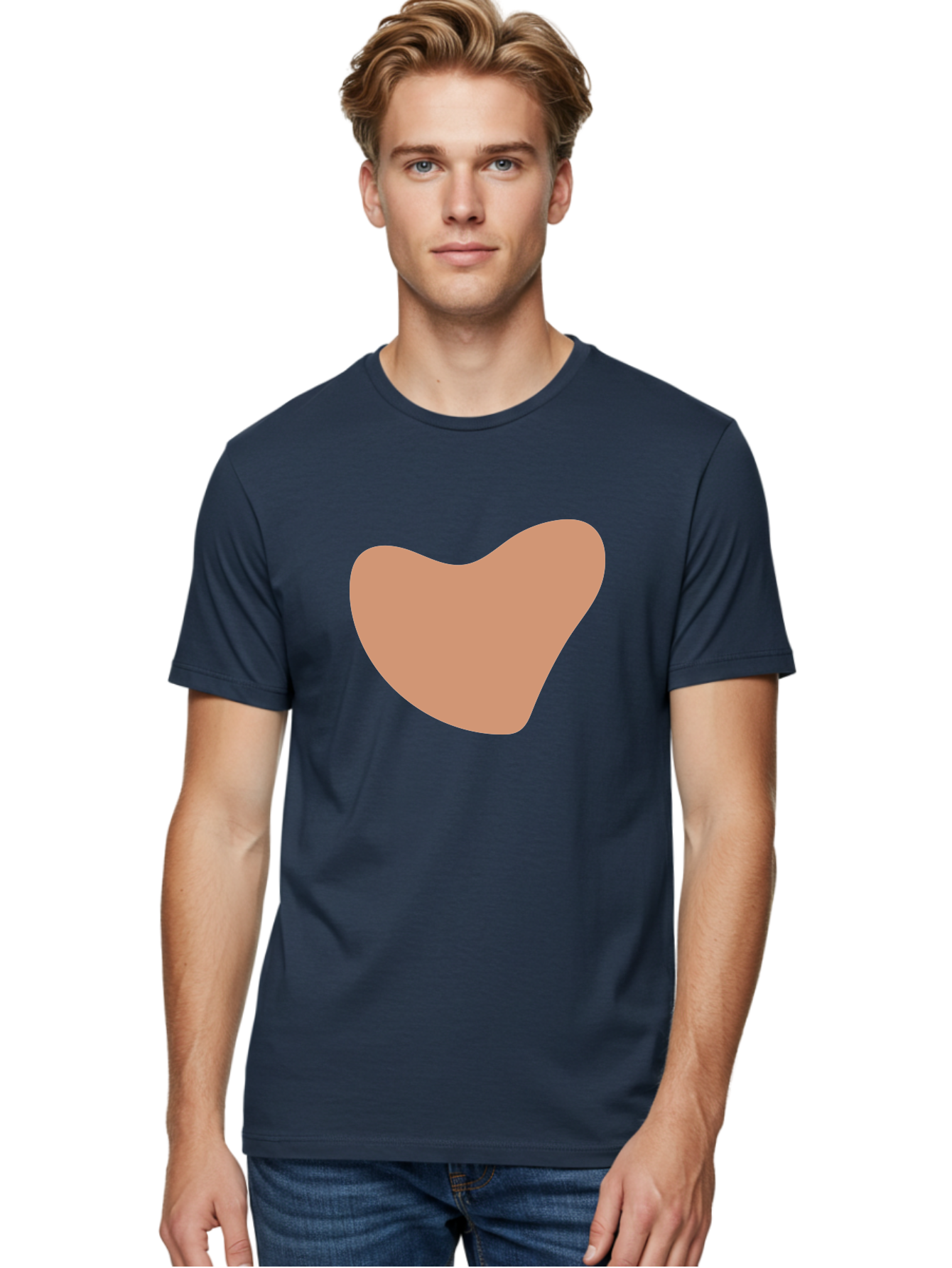 Pink-Shape Men'S Graphic Tee, 100% Cotton, Comfortable Casual Summer Wear, Machine Washable, Peach-Colored Shape, Smooth Texture, Abstract Design, Minimalist Art, Modern Graphic, Simple Form Aae042