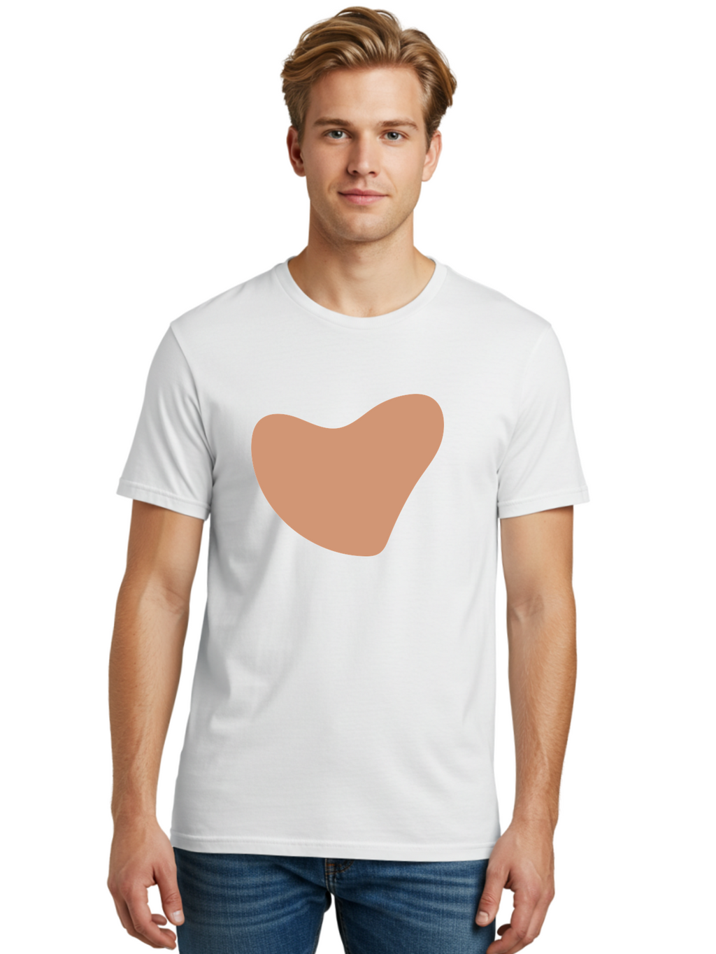 Pink-Shape Men'S Graphic Tee, 100% Cotton, Comfortable Casual Summer Wear, Machine Washable, Peach-Colored Shape, Smooth Texture, Abstract Design, Minimalist Art, Modern Graphic, Simple Form Aae042