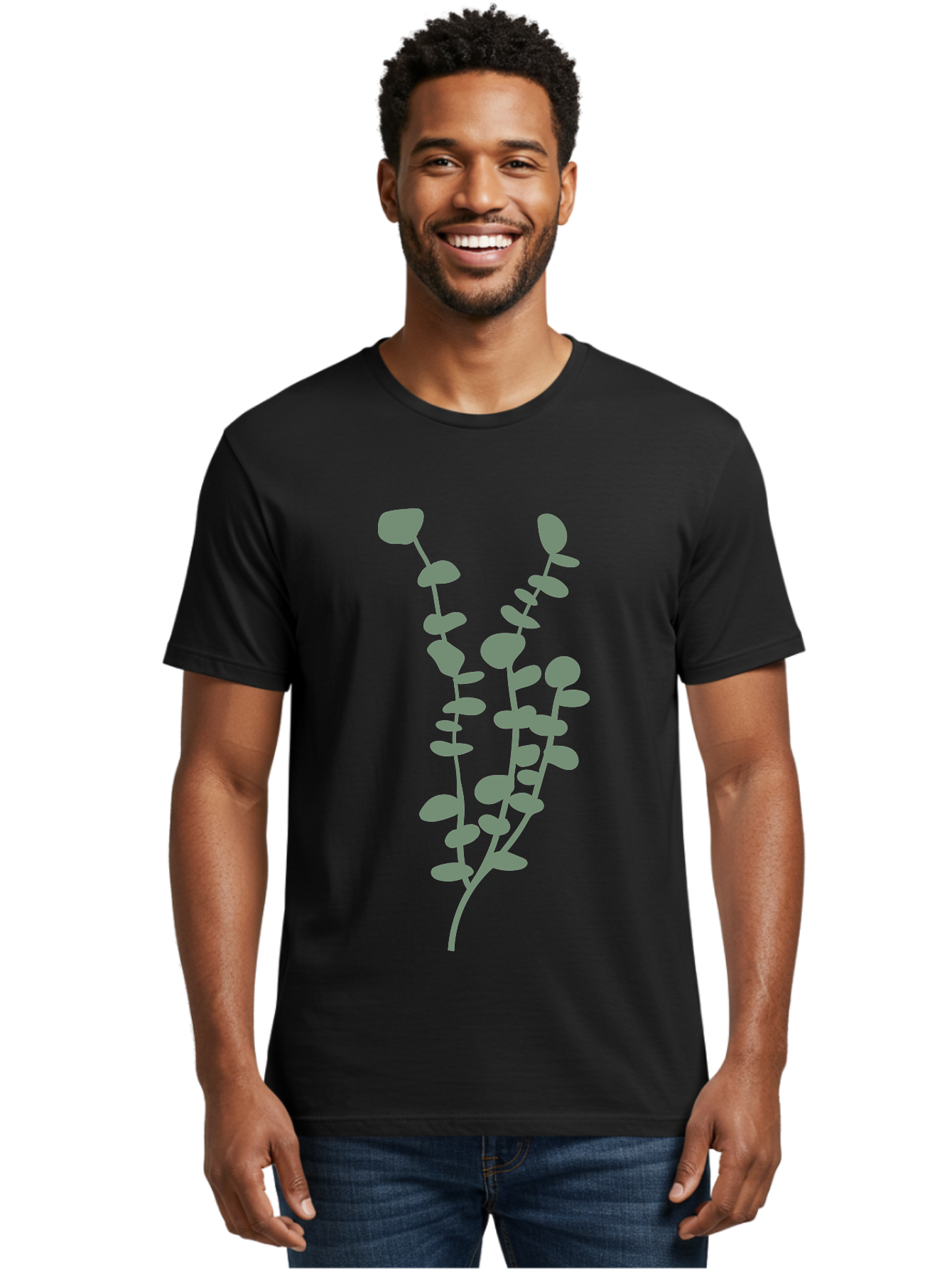 Plant Men'S Graphic Tee, 100% Cotton, Comfortable Casual Summer Wear, Machine Washable, Purple Flowering Branch, Gray Floral Illustration, Delicate Stems, Soft Petals, Botanical Art, Simple Design, Minimalist Graphics Aae043