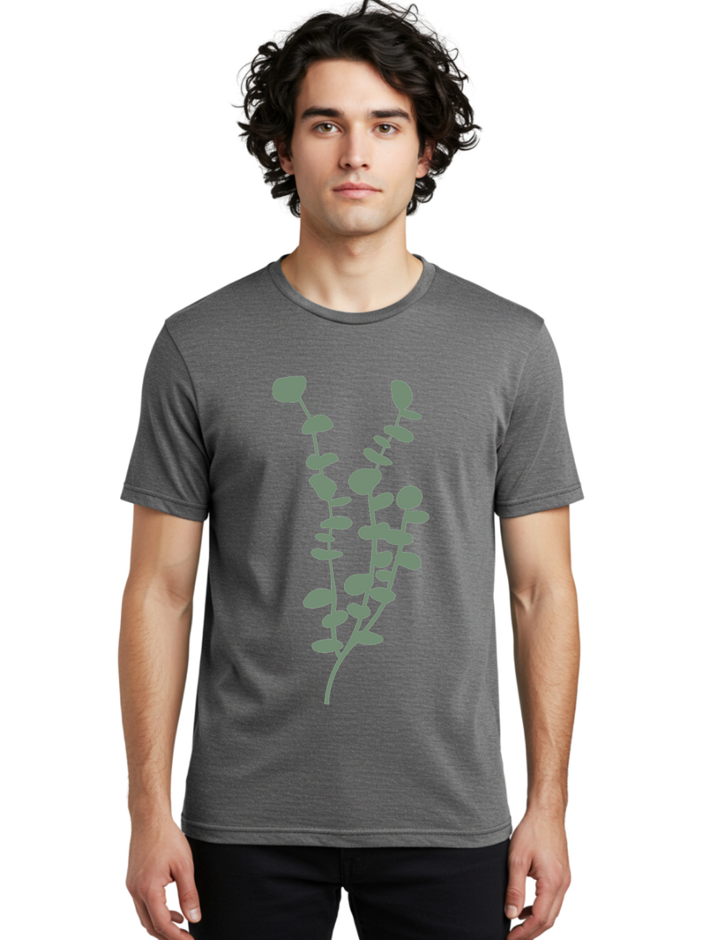 Plant Men'S Graphic Tee, 100% Cotton, Comfortable Casual Summer Wear, Machine Washable, Purple Flowering Branch, Gray Floral Illustration, Delicate Stems, Soft Petals, Botanical Art, Simple Design, Minimalist Graphics Aae043