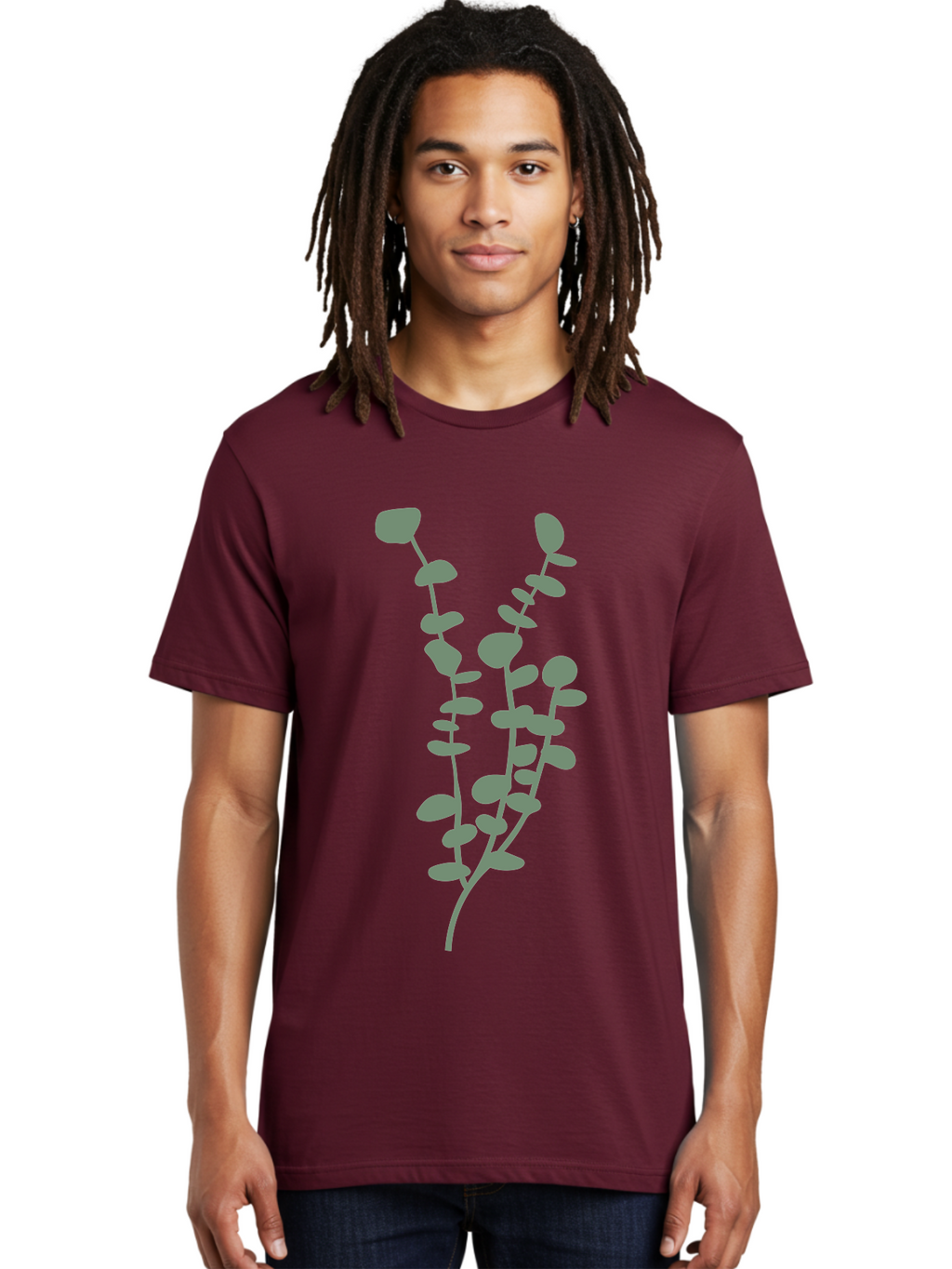 Plant Men'S Graphic Tee, 100% Cotton, Comfortable Casual Summer Wear, Machine Washable, Purple Flowering Branch, Gray Floral Illustration, Delicate Stems, Soft Petals, Botanical Art, Simple Design, Minimalist Graphics Aae043