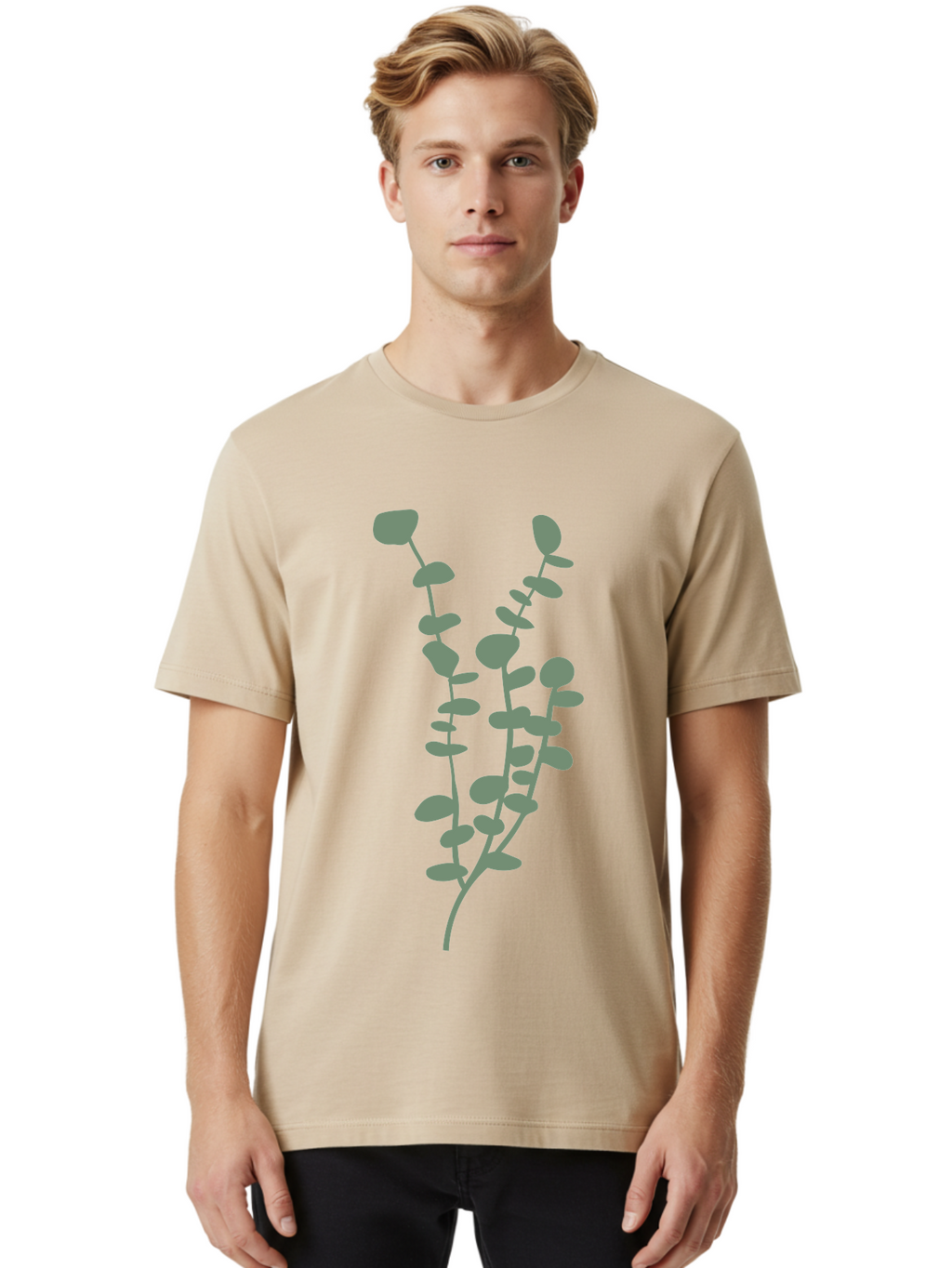 Plant Men'S Graphic Tee, 100% Cotton, Comfortable Casual Summer Wear, Machine Washable, Purple Flowering Branch, Gray Floral Illustration, Delicate Stems, Soft Petals, Botanical Art, Simple Design, Minimalist Graphics Aae043