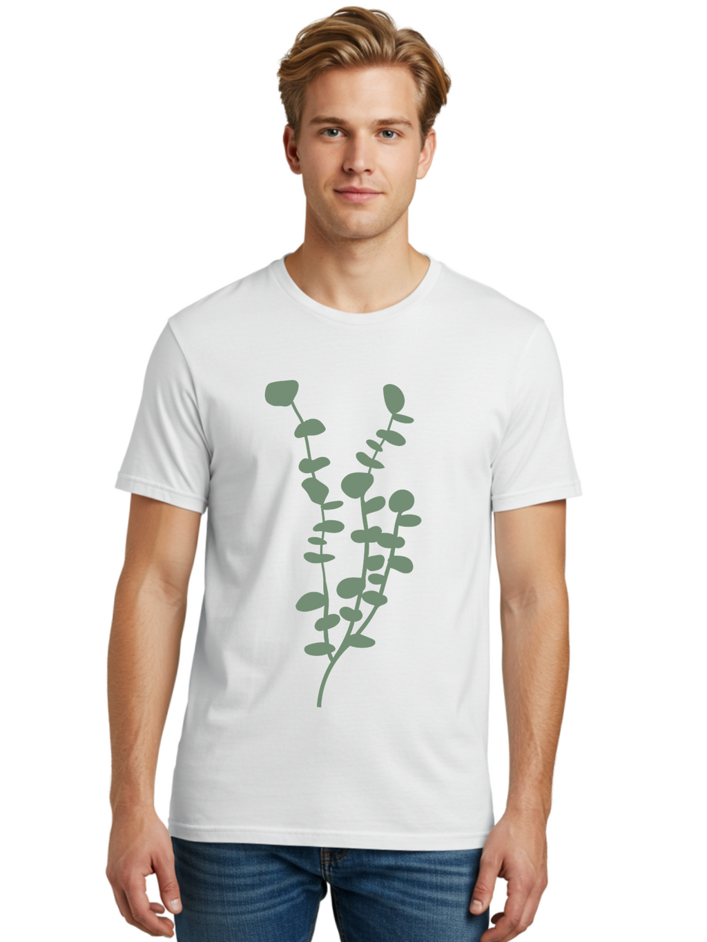 Plant Men'S Graphic Tee, 100% Cotton, Comfortable Casual Summer Wear, Machine Washable, Purple Flowering Branch, Gray Floral Illustration, Delicate Stems, Soft Petals, Botanical Art, Simple Design, Minimalist Graphics Aae043