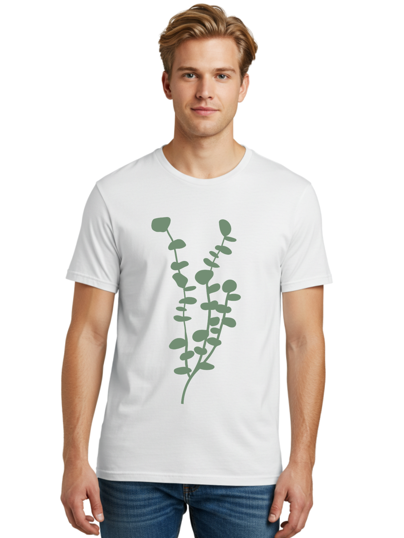 Plant Men'S Graphic Tee, 100% Cotton, Comfortable Casual Summer Wear, Machine Washable, Purple Flowering Branch, Gray Floral Illustration, Delicate Stems, Soft Petals, Botanical Art, Simple Design, Minimalist Graphics Aae043