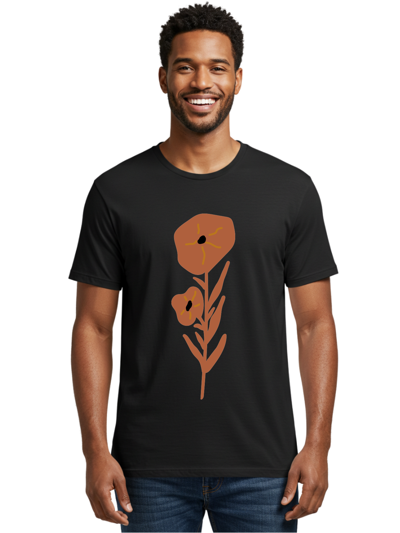 Poppies Men'S Graphic Tee, 100% Cotton, Comfortable Casual Summer Wear, Machine Washable, Red Poppy Flowers, Simple Illustration, Minimalist Design, Poppy Plant, Red Flowers, Stylized Artwork, Floral Motif, Elegant Simplicity Aae044