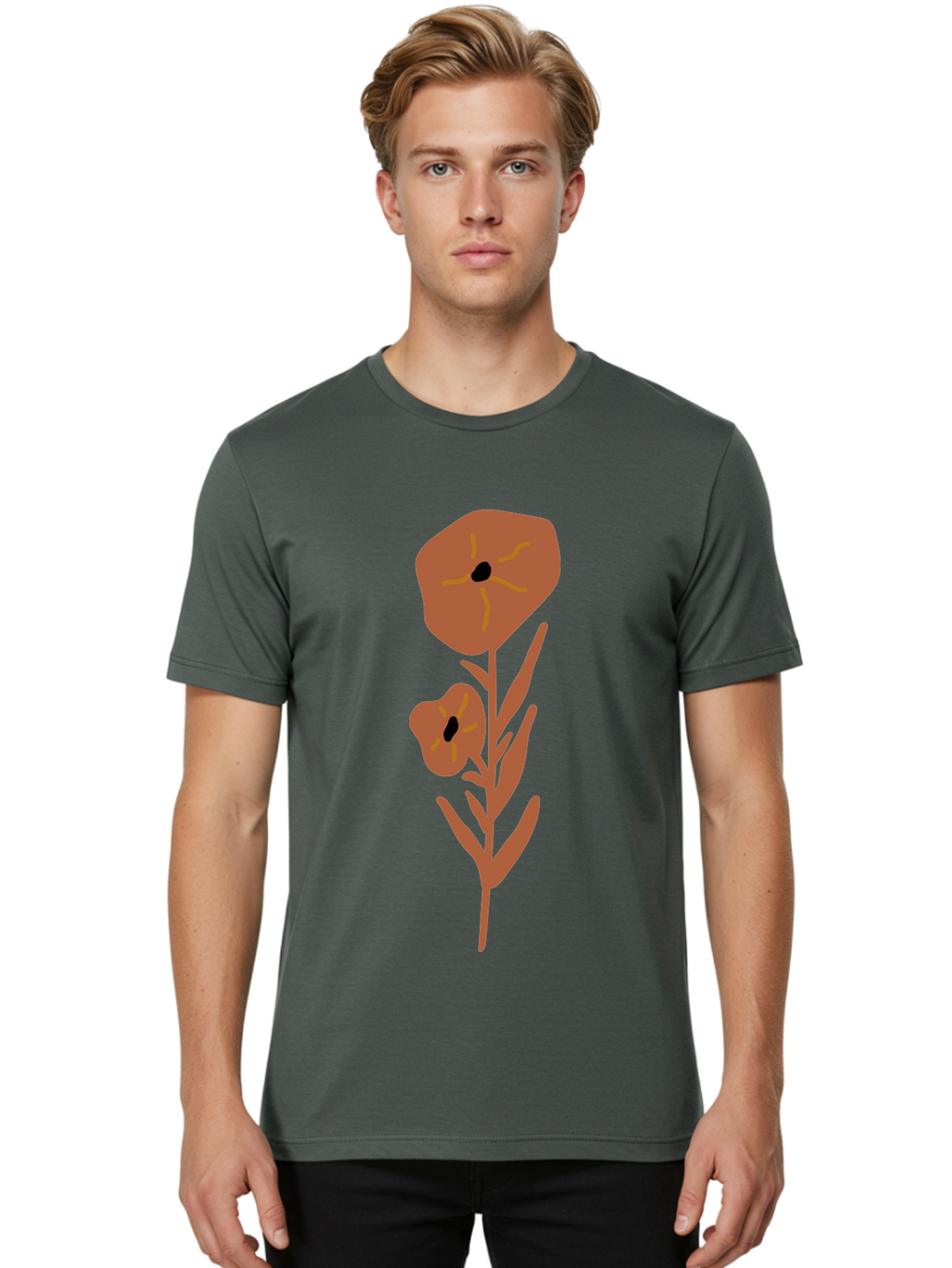 Poppies Men'S Graphic Tee, 100% Cotton, Comfortable Casual Summer Wear, Machine Washable, Red Poppy Flowers, Simple Illustration, Minimalist Design, Poppy Plant, Red Flowers, Stylized Artwork, Floral Motif, Elegant Simplicity Aae044