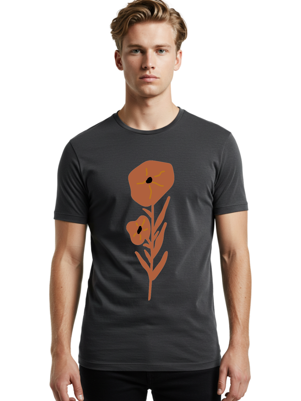 Poppies Men'S Graphic Tee, 100% Cotton, Comfortable Casual Summer Wear, Machine Washable, Red Poppy Flowers, Simple Illustration, Minimalist Design, Poppy Plant, Red Flowers, Stylized Artwork, Floral Motif, Elegant Simplicity Aae044
