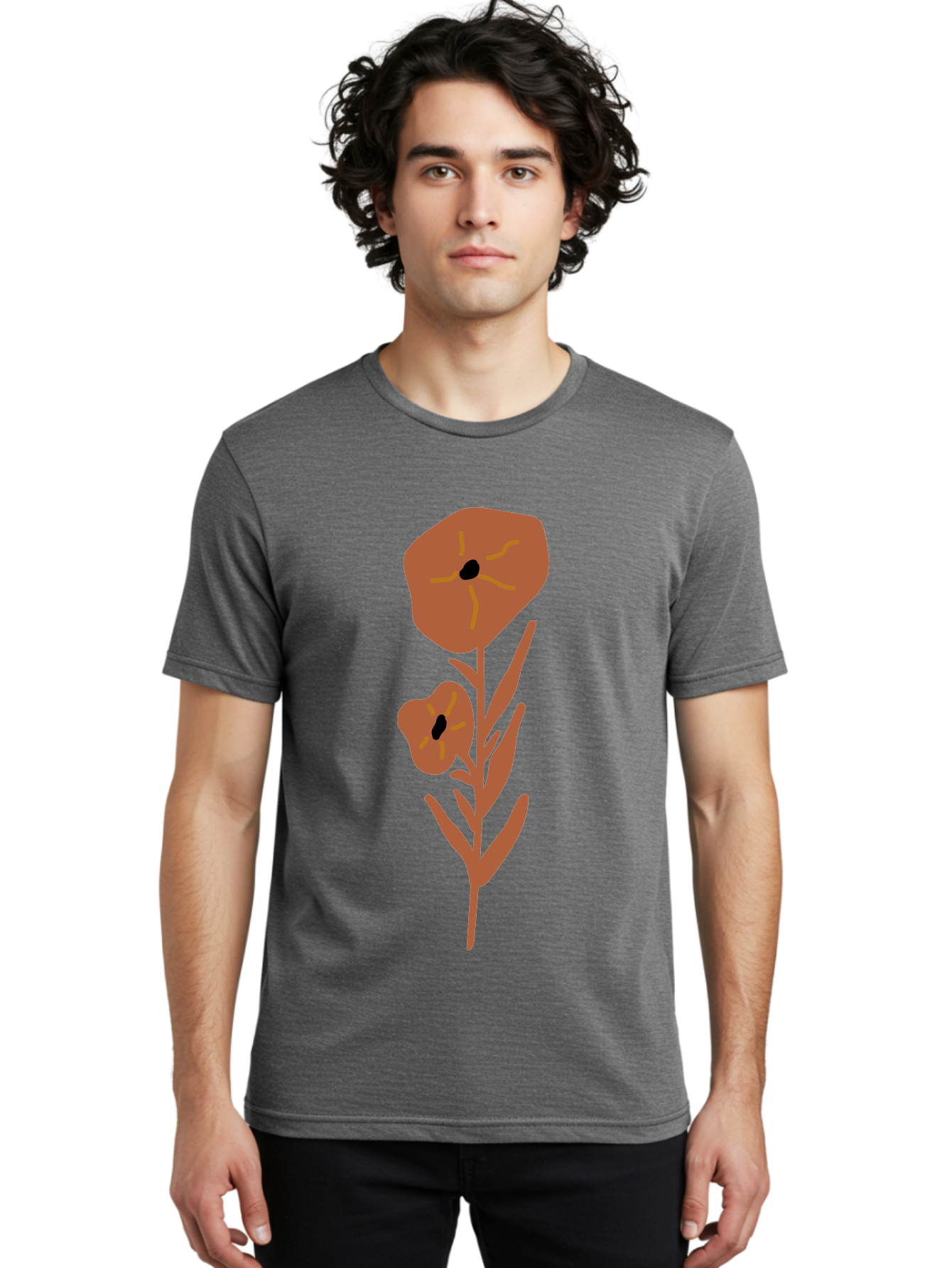 Poppies Men'S Graphic Tee, 100% Cotton, Comfortable Casual Summer Wear, Machine Washable, Red Poppy Flowers, Simple Illustration, Minimalist Design, Poppy Plant, Red Flowers, Stylized Artwork, Floral Motif, Elegant Simplicity Aae044