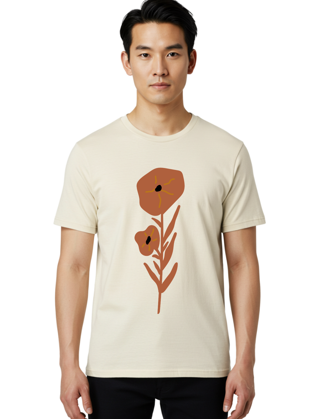 Poppies Men'S Graphic Tee, 100% Cotton, Comfortable Casual Summer Wear, Machine Washable, Red Poppy Flowers, Simple Illustration, Minimalist Design, Poppy Plant, Red Flowers, Stylized Artwork, Floral Motif, Elegant Simplicity Aae044