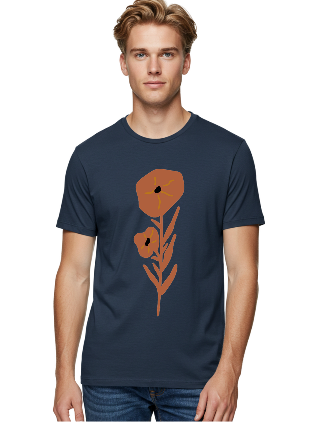 Poppies Men'S Graphic Tee, 100% Cotton, Comfortable Casual Summer Wear, Machine Washable, Red Poppy Flowers, Simple Illustration, Minimalist Design, Poppy Plant, Red Flowers, Stylized Artwork, Floral Motif, Elegant Simplicity Aae044