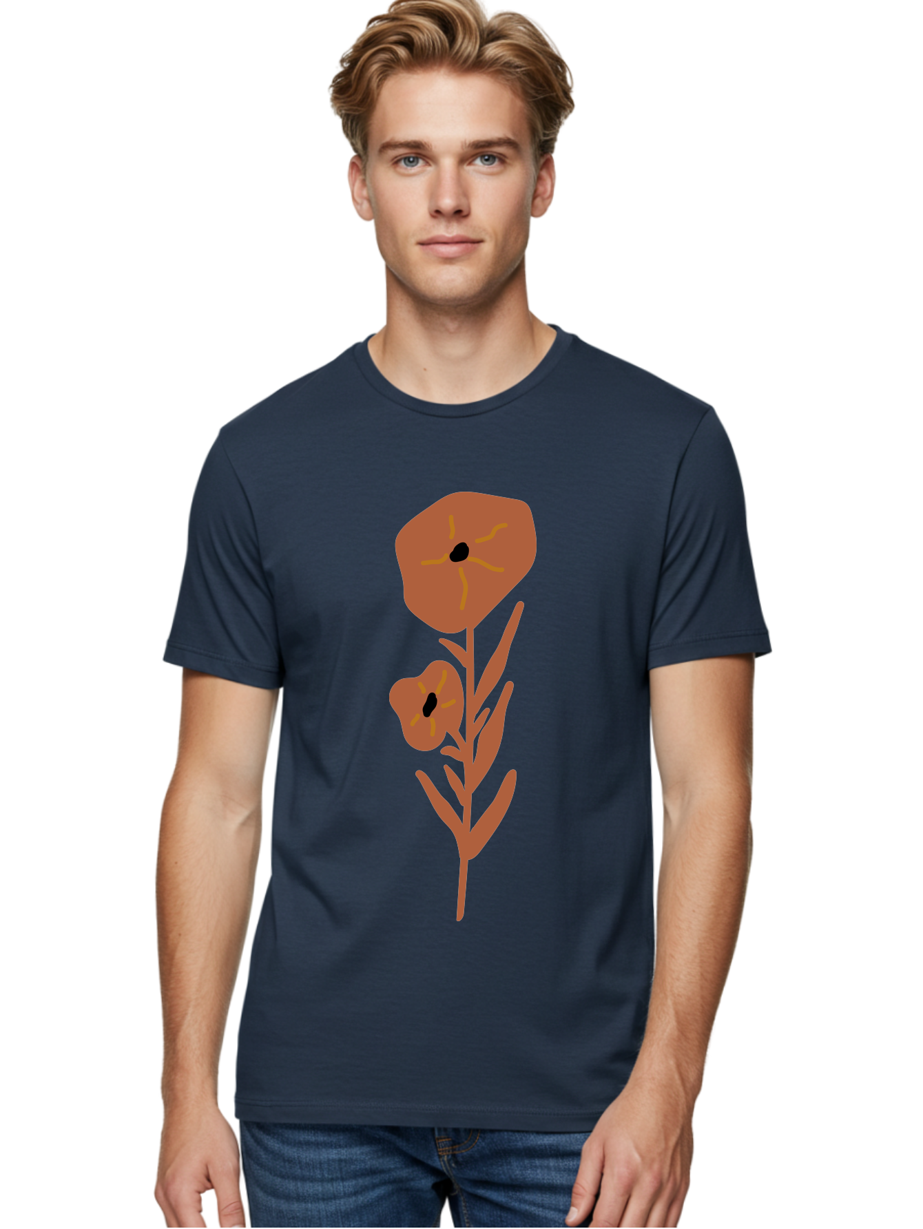 Poppies Men'S Graphic Tee, 100% Cotton, Comfortable Casual Summer Wear, Machine Washable, Red Poppy Flowers, Simple Illustration, Minimalist Design, Poppy Plant, Red Flowers, Stylized Artwork, Floral Motif, Elegant Simplicity Aae044