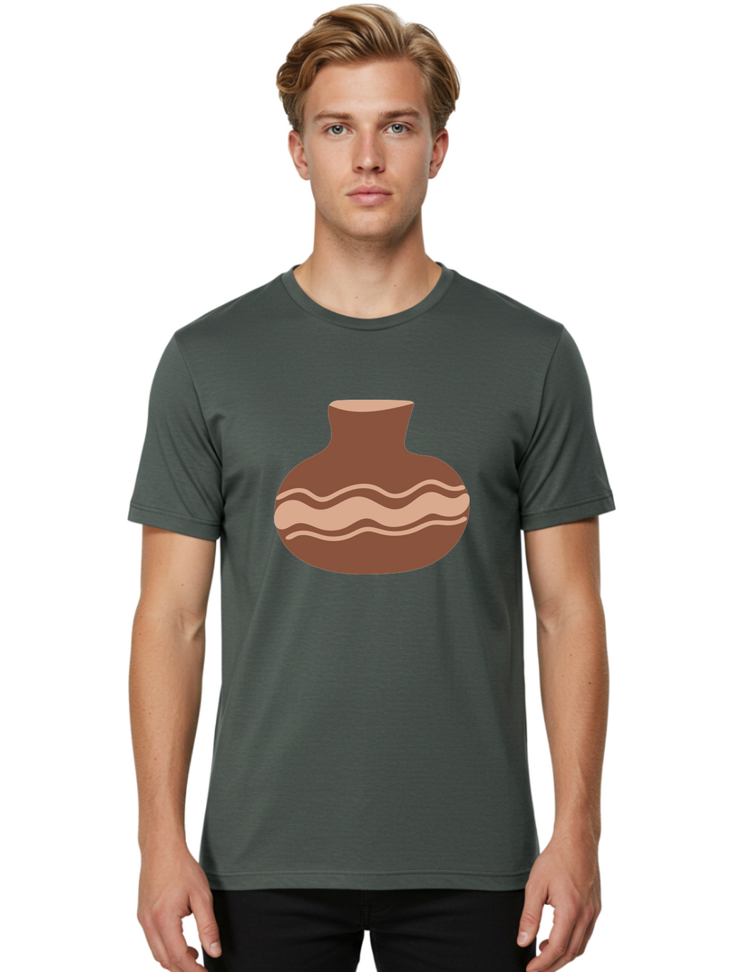 Pottery-Vase Men'S Graphic Tee, 100% Cotton, Comfortable Casual Summer Wear, Machine Washable, Clay Pot, Wavy Stripes, Decorative Design, Earthy Tones, Traditional Pottery, Handmade Ceramics, Simple Elegance, Rustic Charm Aae046