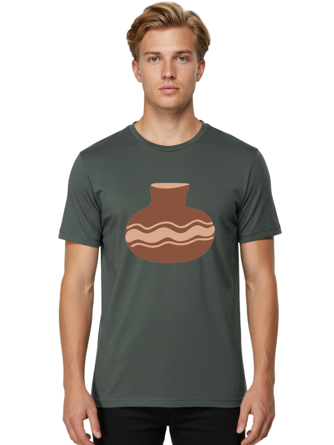 Pottery-Vase Men'S Graphic Tee, 100% Cotton, Comfortable Casual Summer Wear, Machine Washable, Clay Pot, Wavy Stripes, Decorative Design, Earthy Tones, Traditional Pottery, Handmade Ceramics, Simple Elegance, Rustic Charm Aae046