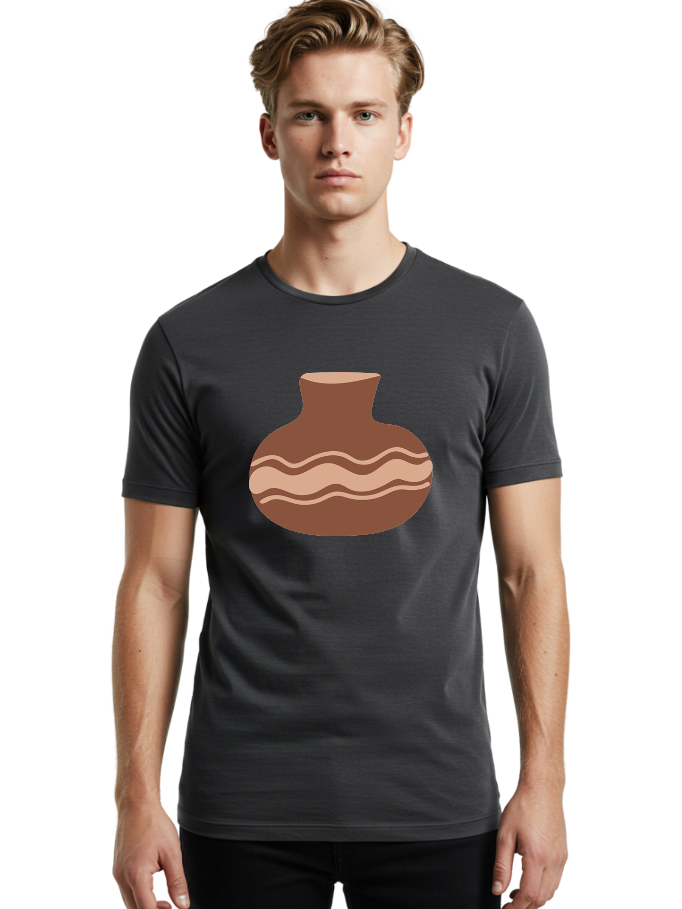 Pottery-Vase Men'S Graphic Tee, 100% Cotton, Comfortable Casual Summer Wear, Machine Washable, Clay Pot, Wavy Stripes, Decorative Design, Earthy Tones, Traditional Pottery, Handmade Ceramics, Simple Elegance, Rustic Charm Aae046