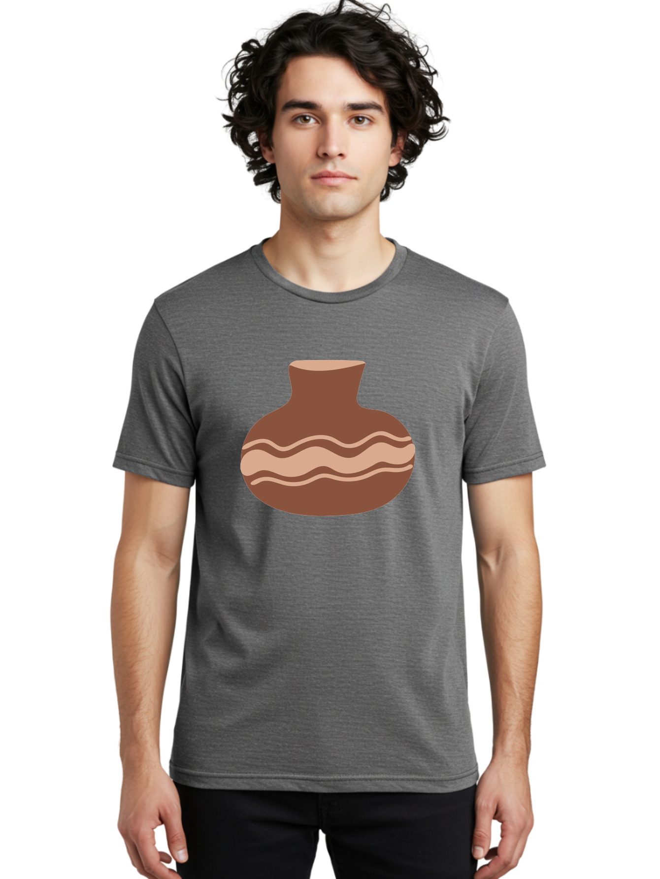 Pottery-Vase Men'S Graphic Tee, 100% Cotton, Comfortable Casual Summer Wear, Machine Washable, Clay Pot, Wavy Stripes, Decorative Design, Earthy Tones, Traditional Pottery, Handmade Ceramics, Simple Elegance, Rustic Charm Aae046
