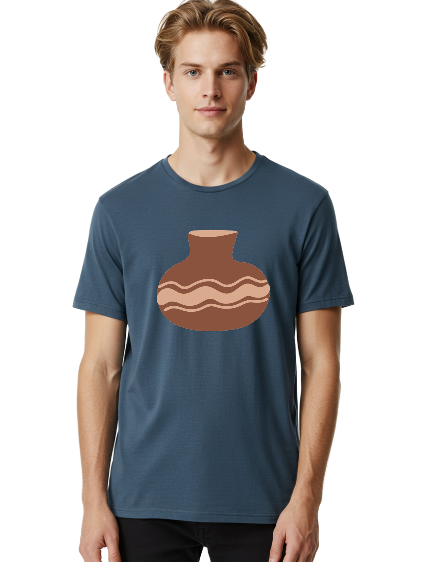Pottery-Vase Men'S Graphic Tee, 100% Cotton, Comfortable Casual Summer Wear, Machine Washable, Clay Pot, Wavy Stripes, Decorative Design, Earthy Tones, Traditional Pottery, Handmade Ceramics, Simple Elegance, Rustic Charm Aae046