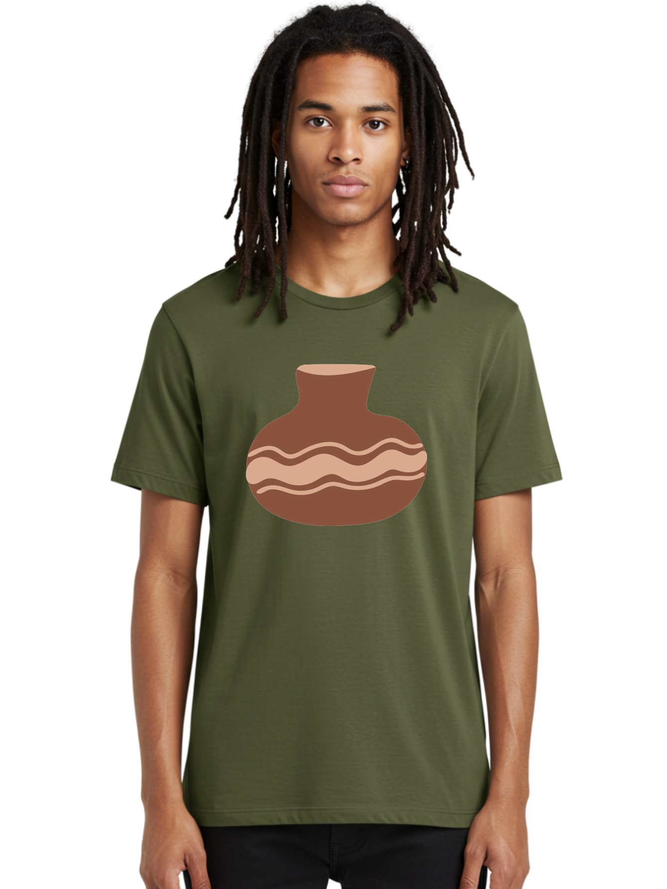 Pottery-Vase Men'S Graphic Tee, 100% Cotton, Comfortable Casual Summer Wear, Machine Washable, Clay Pot, Wavy Stripes, Decorative Design, Earthy Tones, Traditional Pottery, Handmade Ceramics, Simple Elegance, Rustic Charm Aae046