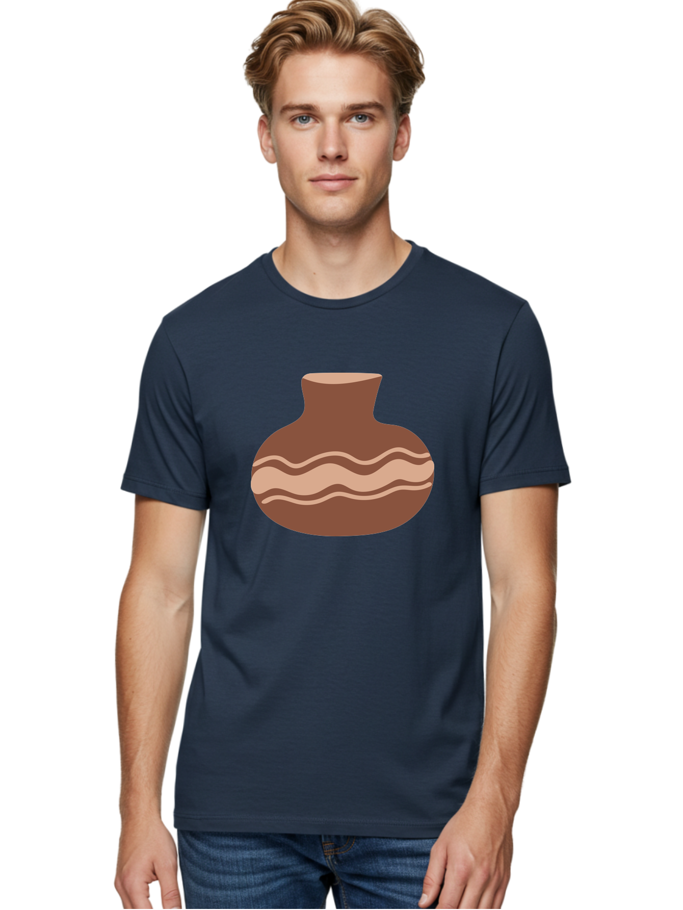 Pottery-Vase Men'S Graphic Tee, 100% Cotton, Comfortable Casual Summer Wear, Machine Washable, Clay Pot, Wavy Stripes, Decorative Design, Earthy Tones, Traditional Pottery, Handmade Ceramics, Simple Elegance, Rustic Charm Aae046