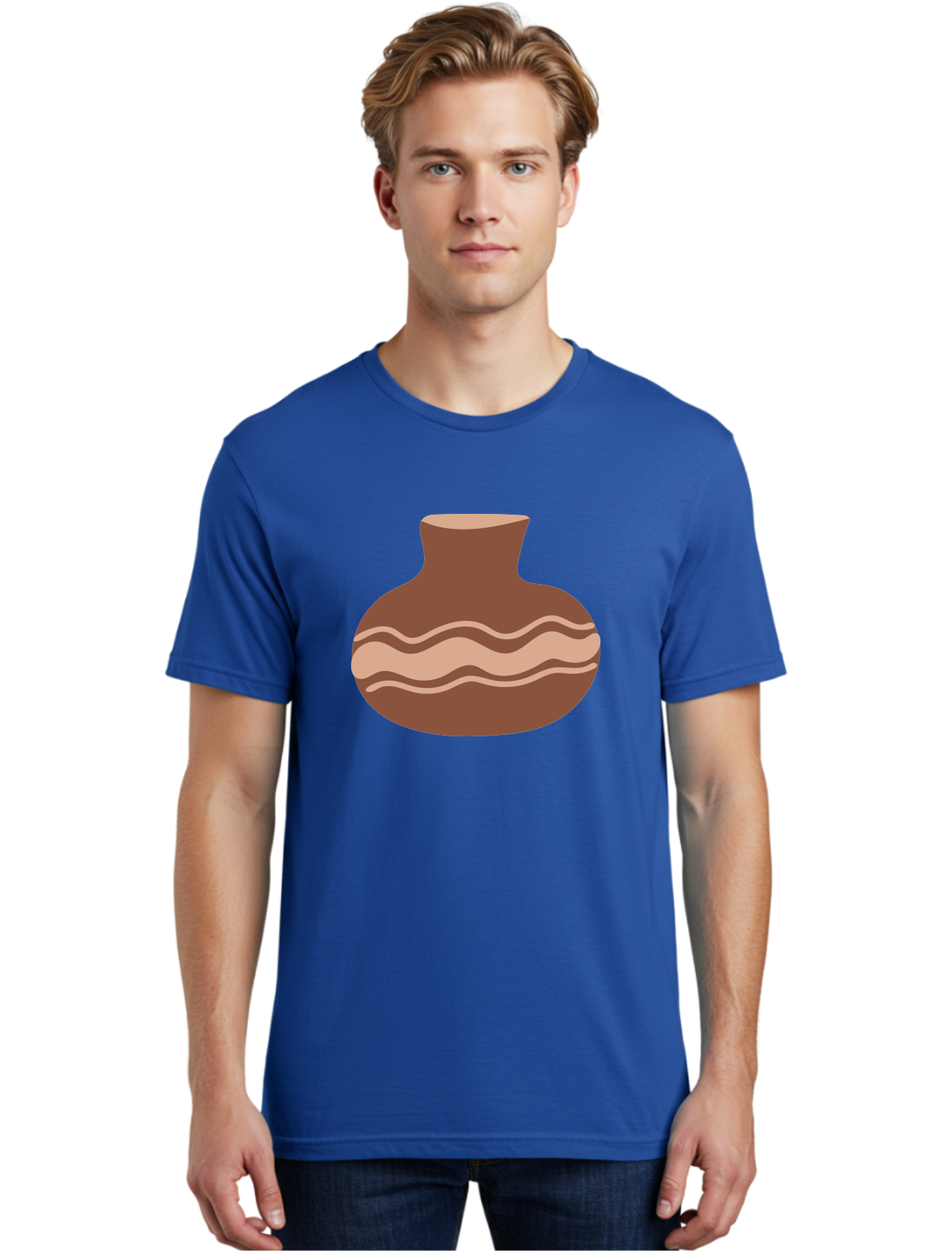 Pottery-Vase Men'S Graphic Tee, 100% Cotton, Comfortable Casual Summer Wear, Machine Washable, Clay Pot, Wavy Stripes, Decorative Design, Earthy Tones, Traditional Pottery, Handmade Ceramics, Simple Elegance, Rustic Charm Aae046
