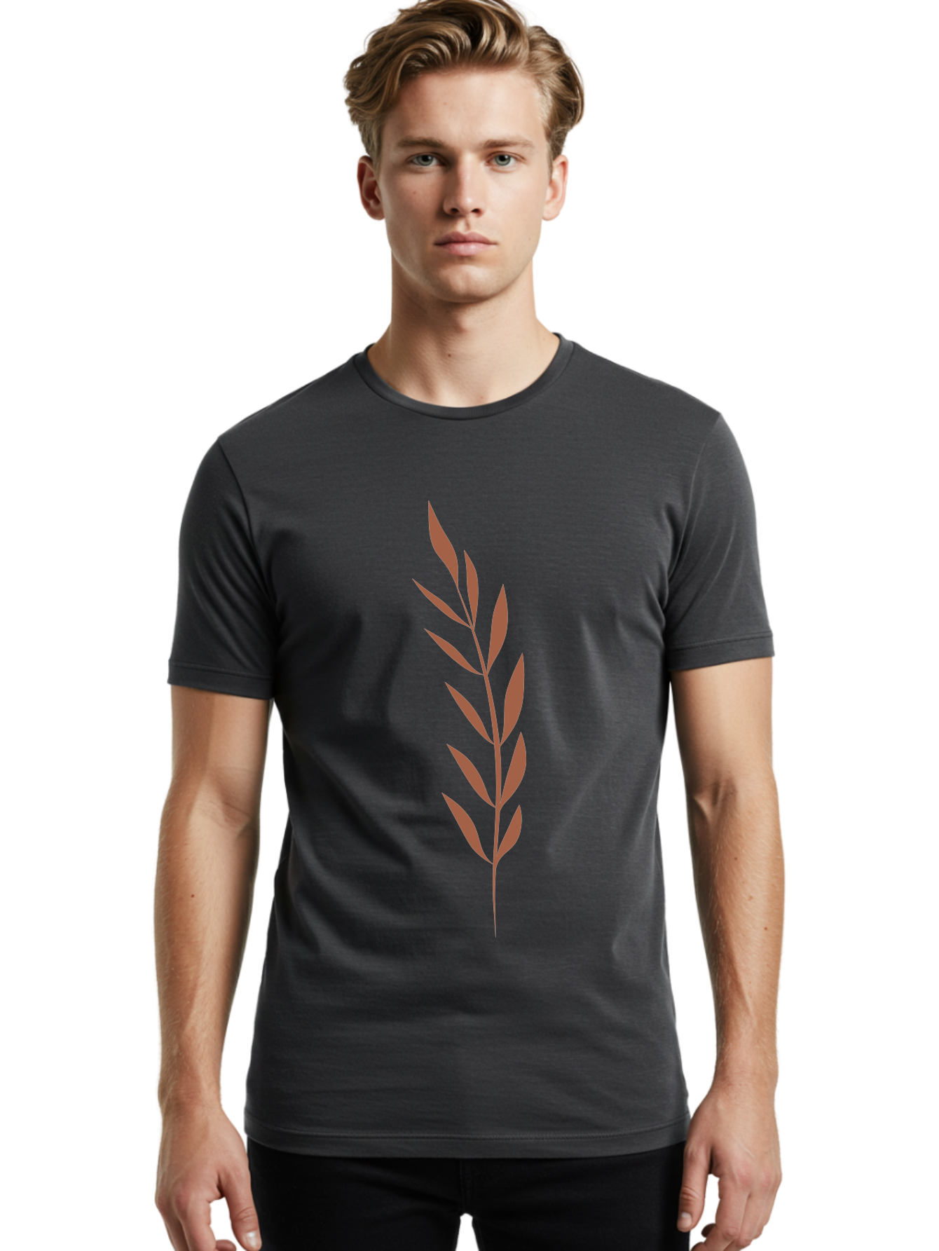 Red-Leaves-1 Men'S Graphic Tee, 100% Cotton, Comfortable Casual Summer Wear, Machine Washable, Red Leafy Branch, Simple Graphic, Leafy Design, Minimalist Art, Bold Red, Floral Element, Modern Illustration Aae047