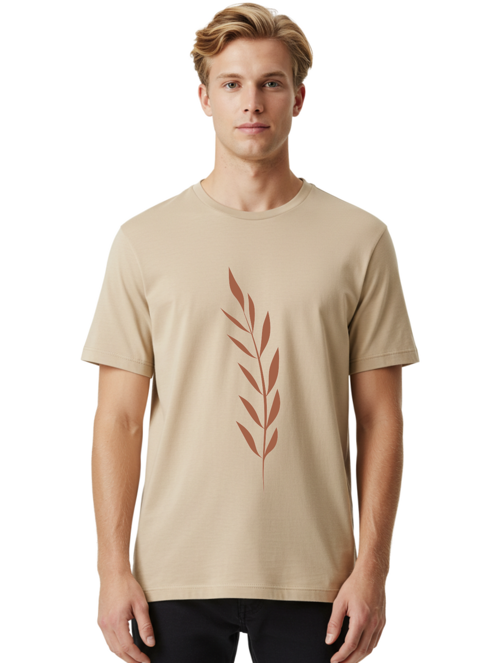 Red-Leaves-1 Men'S Graphic Tee, 100% Cotton, Comfortable Casual Summer Wear, Machine Washable, Red Leafy Branch, Simple Graphic, Leafy Design, Minimalist Art, Bold Red, Floral Element, Modern Illustration Aae047