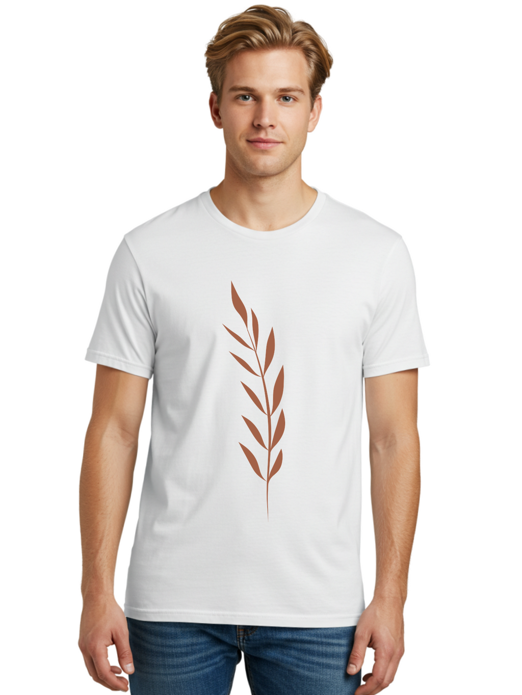 Red-Leaves-1 Men'S Graphic Tee, 100% Cotton, Comfortable Casual Summer Wear, Machine Washable, Red Leafy Branch, Simple Graphic, Leafy Design, Minimalist Art, Bold Red, Floral Element, Modern Illustration Aae047