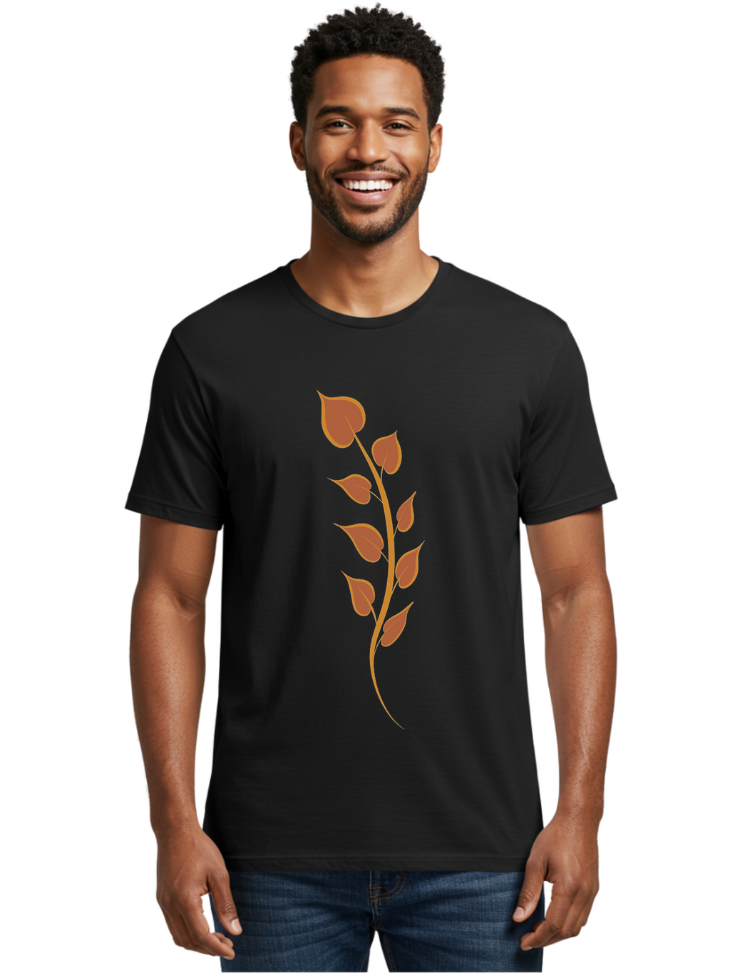 Red-Leaves-Stem Men'S Graphic Tee, 100% Cotton, Comfortable Casual Summer Wear, Machine Washable, Red Stem, Red Leaves, Simple Design, Digital Illustration, Botanical Art, Minimalist Style, Leaf Pattern, Graphic Element Aae048