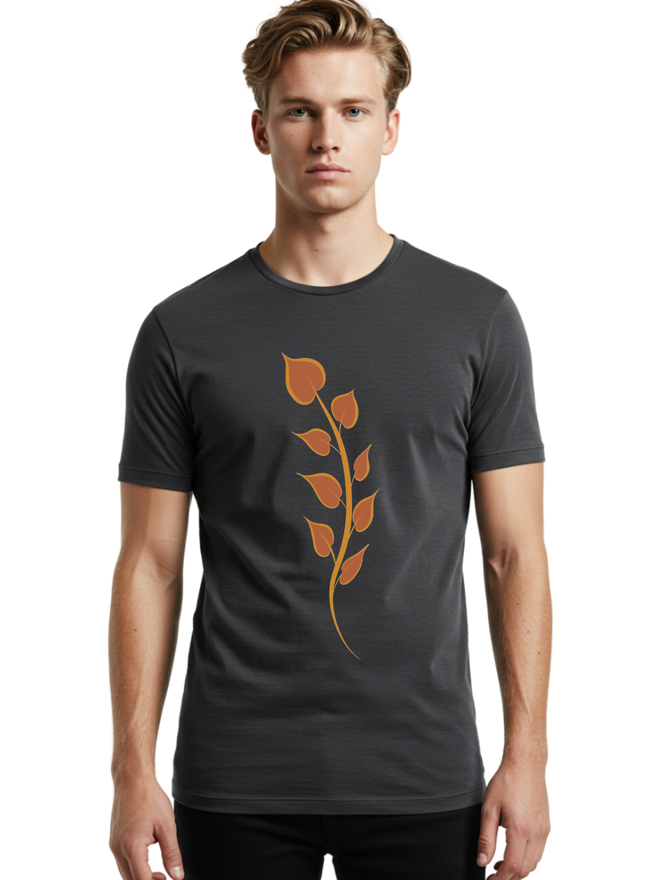 Red-Leaves-Stem Men'S Graphic Tee, 100% Cotton, Comfortable Casual Summer Wear, Machine Washable, Red Stem, Red Leaves, Simple Design, Digital Illustration, Botanical Art, Minimalist Style, Leaf Pattern, Graphic Element Aae048