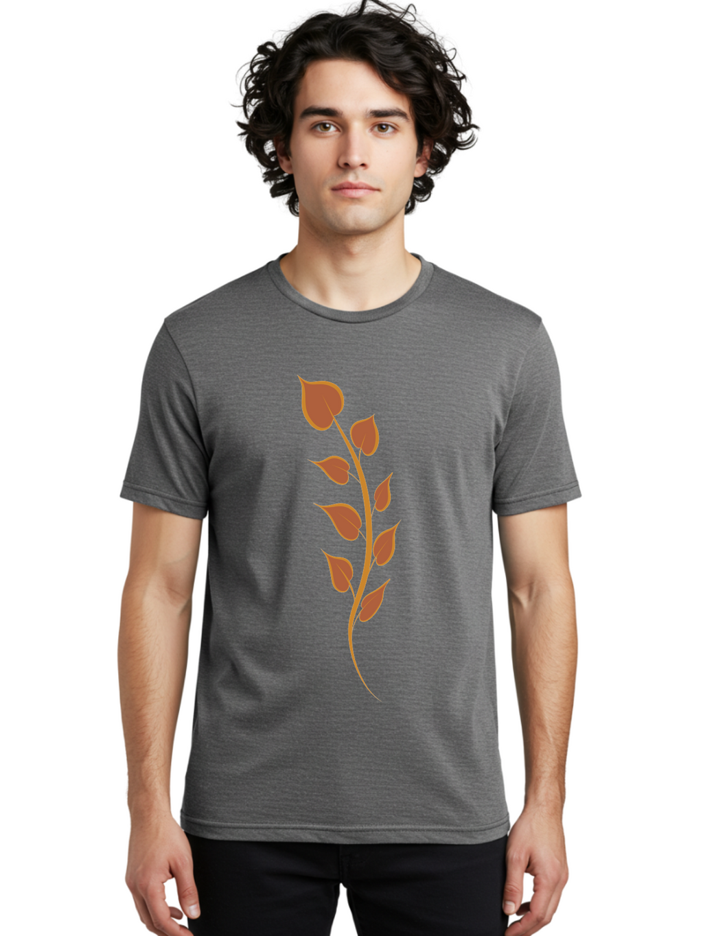 Red-Leaves-Stem Men'S Graphic Tee, 100% Cotton, Comfortable Casual Summer Wear, Machine Washable, Red Stem, Red Leaves, Simple Design, Digital Illustration, Botanical Art, Minimalist Style, Leaf Pattern, Graphic Element Aae048