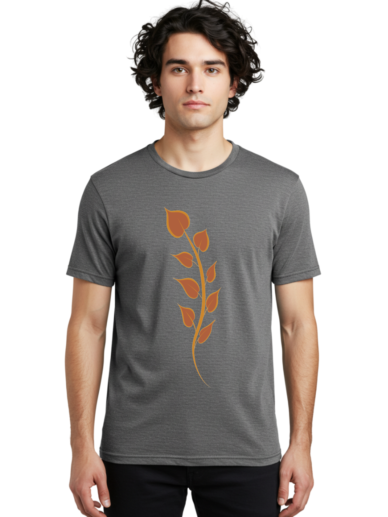 Red-Leaves-Stem Men'S Graphic Tee, 100% Cotton, Comfortable Casual Summer Wear, Machine Washable, Red Stem, Red Leaves, Simple Design, Digital Illustration, Botanical Art, Minimalist Style, Leaf Pattern, Graphic Element Aae048